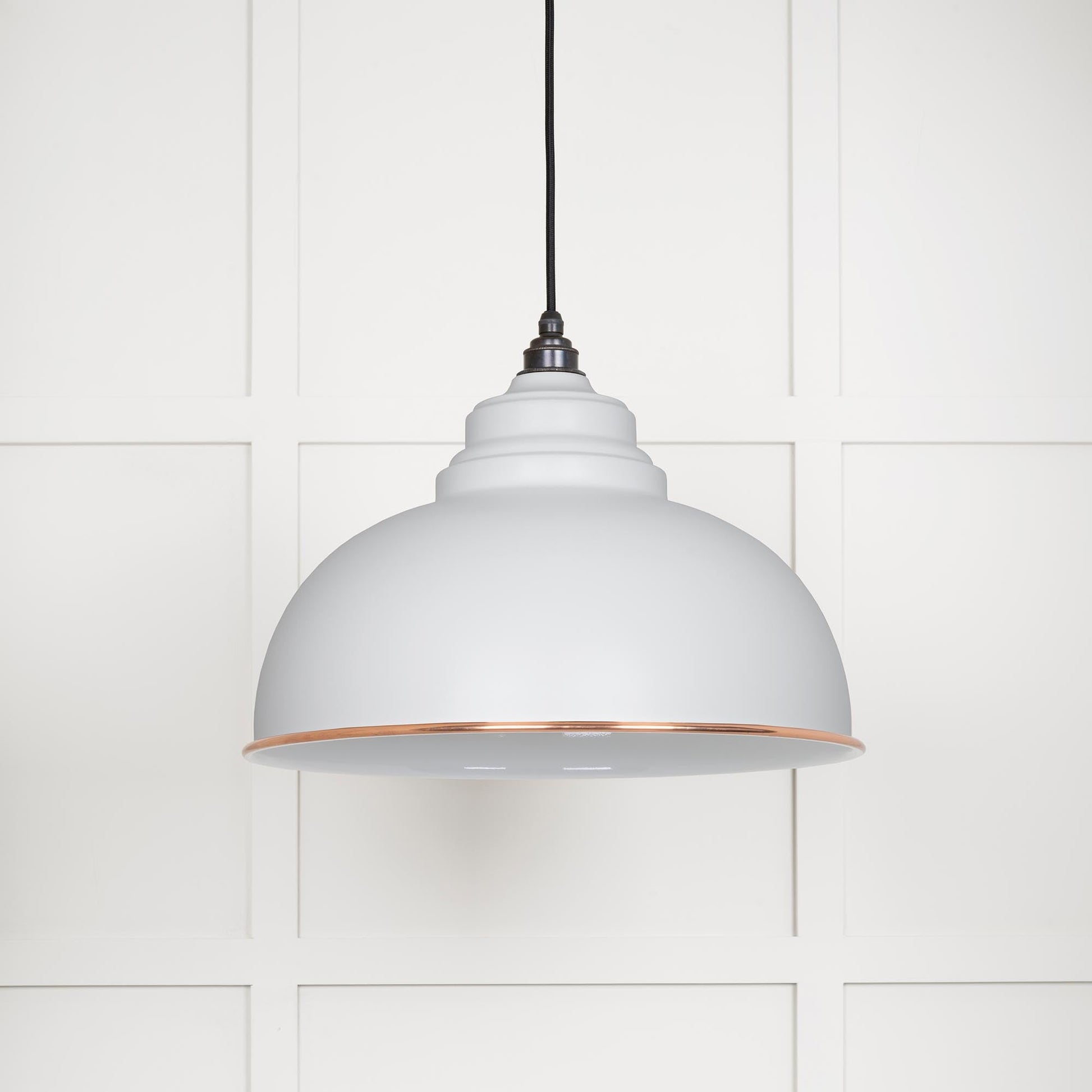 White Gloss Harborne Pendant Light  Flock, Front Side.