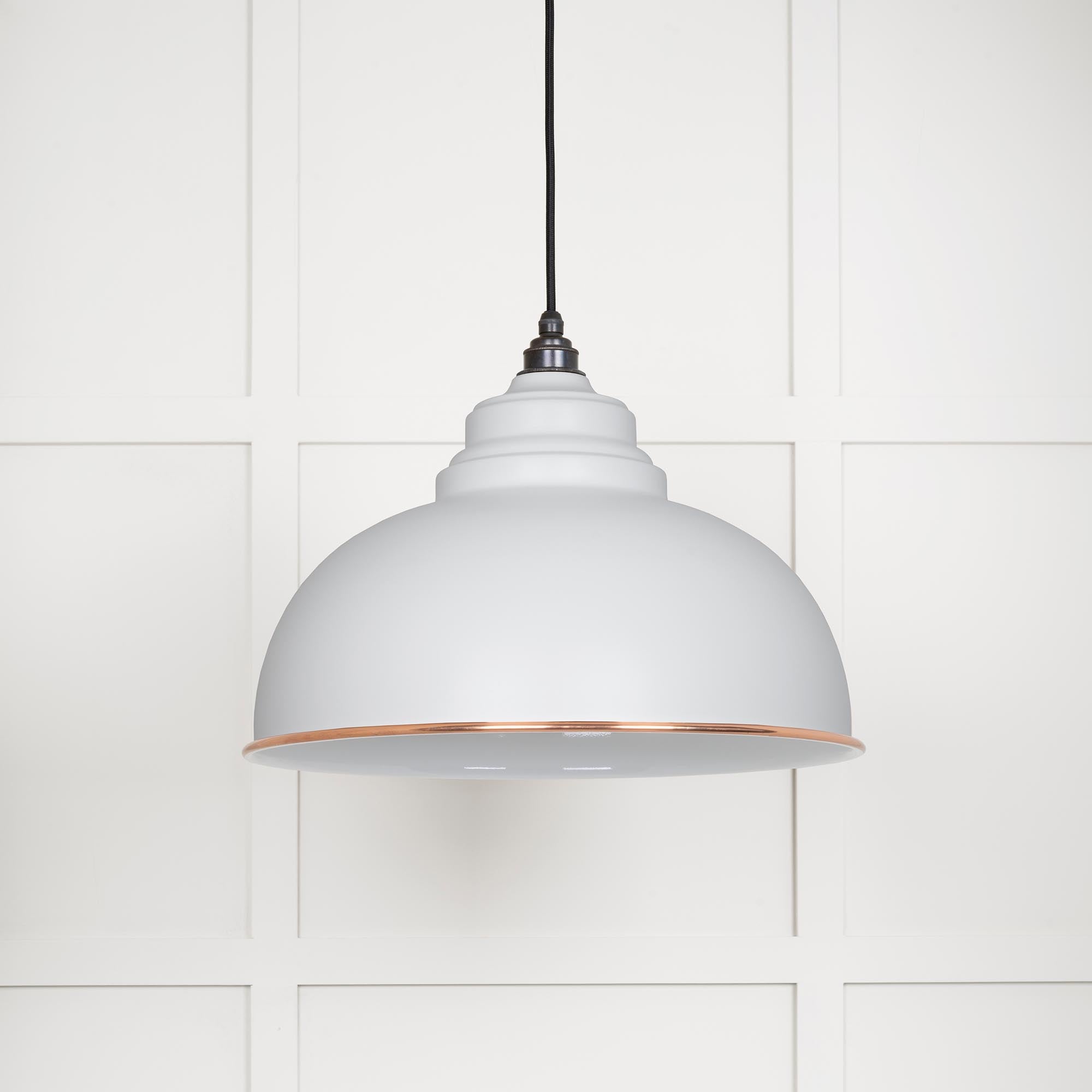 White Gloss Harborne Pendant Light  Flock, Front Side.