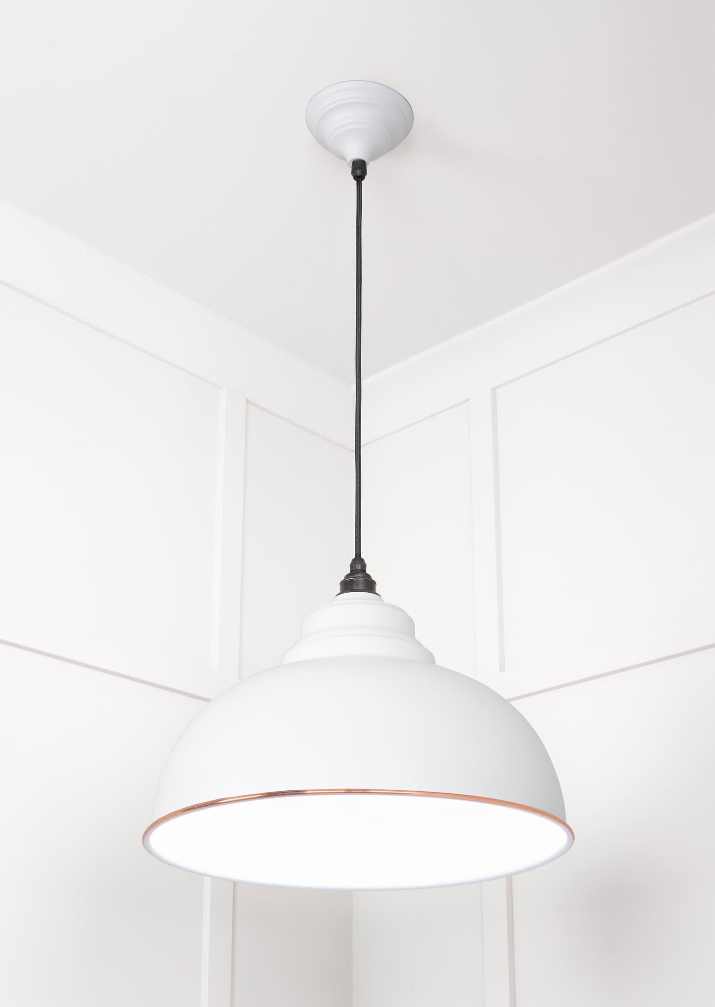 White Gloss Harborne Pendant Light  Flock, Underside.