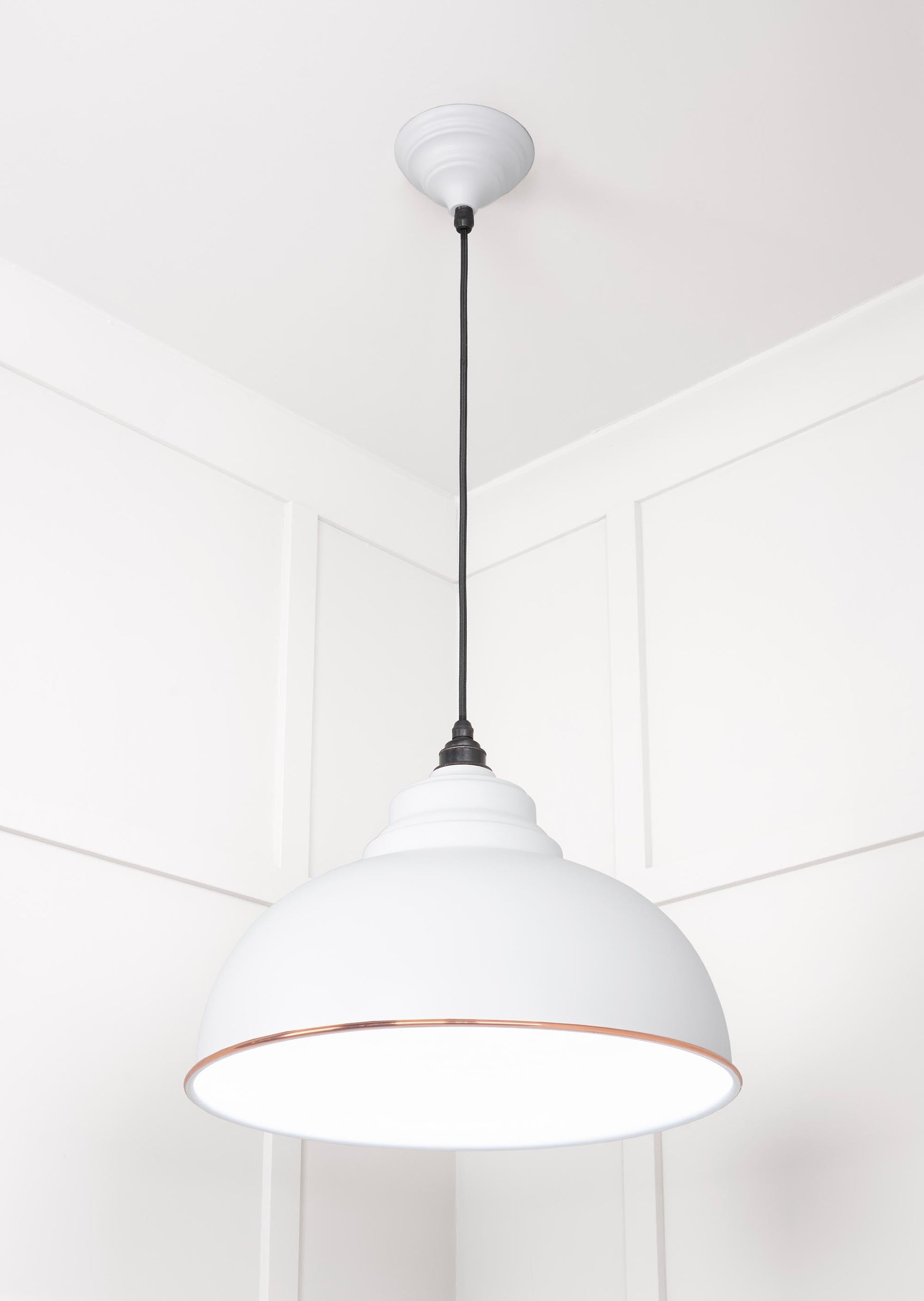White Gloss Harborne Pendant Light  Flock, Underside.