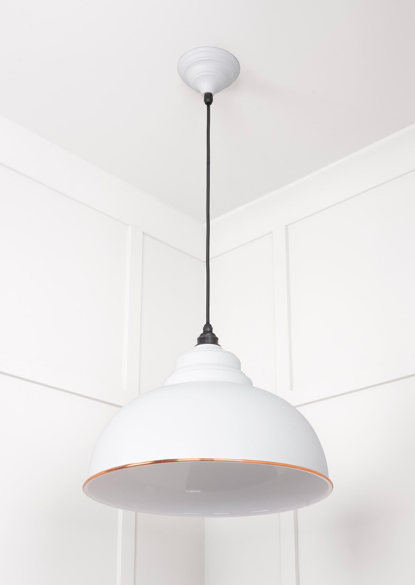 White Gloss Harborne Pendant Light  Flock, Underside.