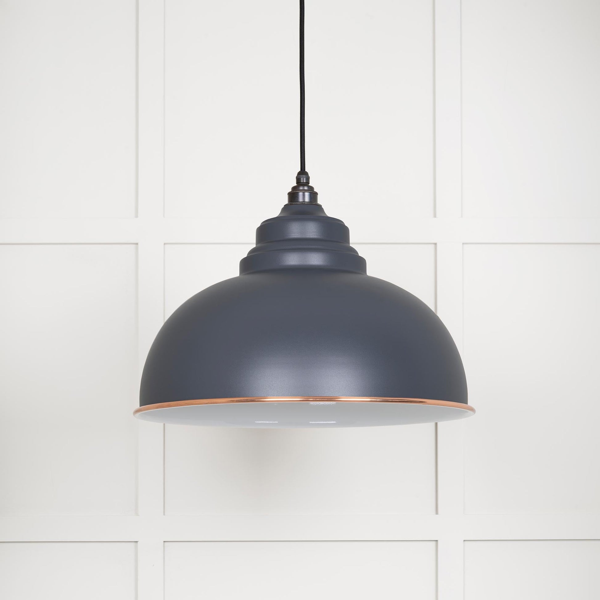 White Gloss Harborne Pendant Light  Slate, Front Side.
