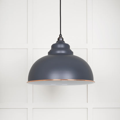 White Gloss Harborne Pendant Light  Slate, Front Side.