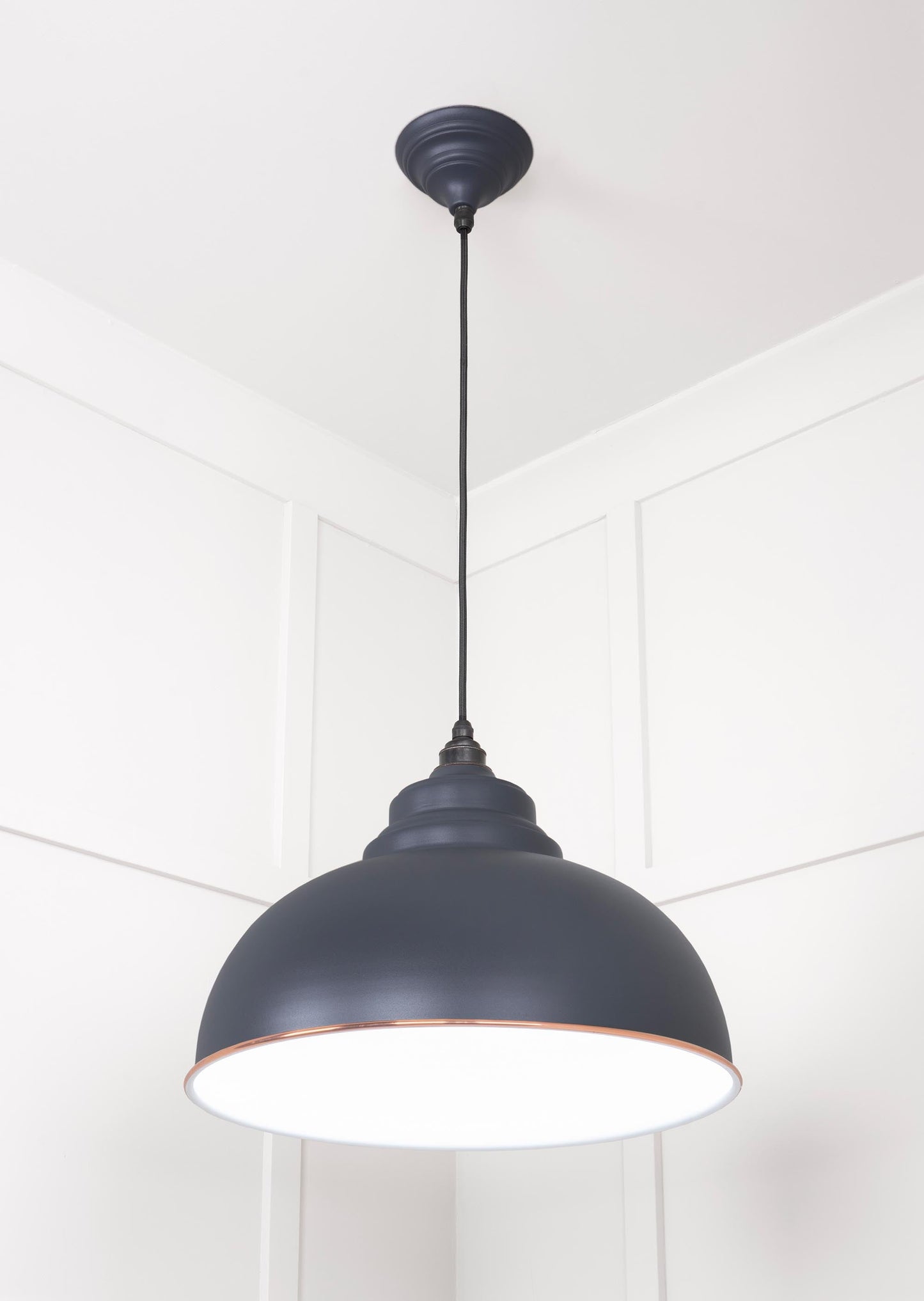 White Gloss Harborne Pendant Light  Slate, Underside.