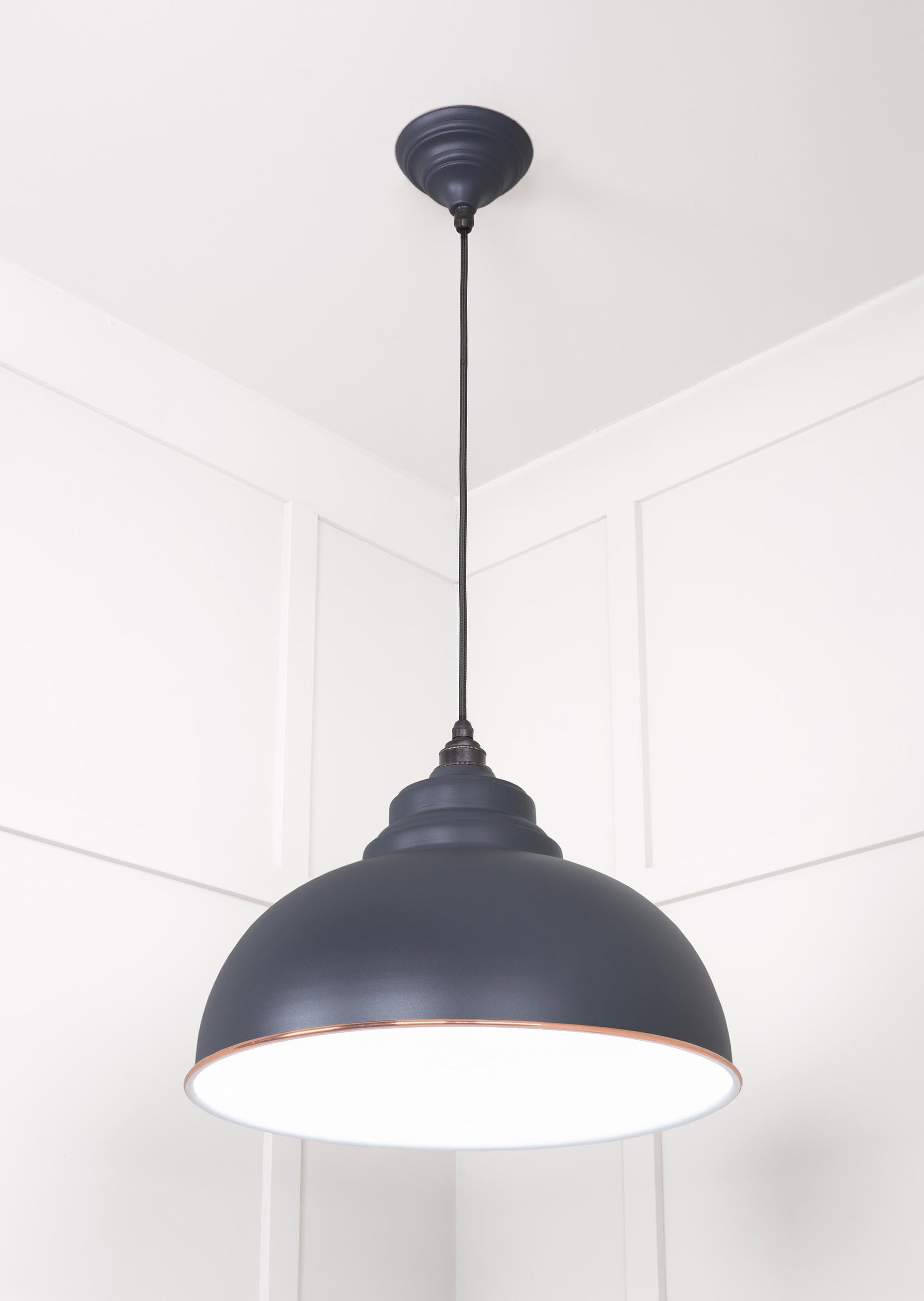 White Gloss Harborne Pendant Light  Slate, Underside.