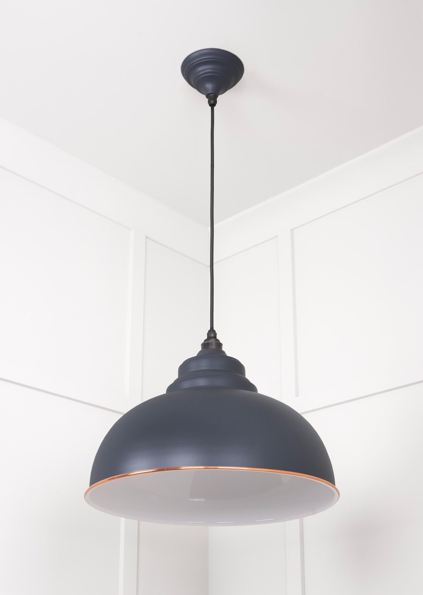 White Gloss Harborne Pendant Light  Slate, Underside.