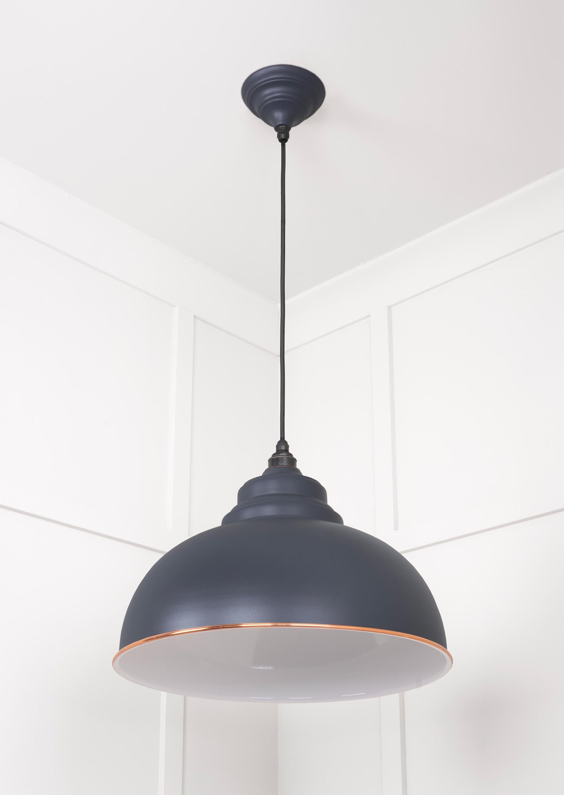 White Gloss Harborne Pendant Light  Slate, Underside.