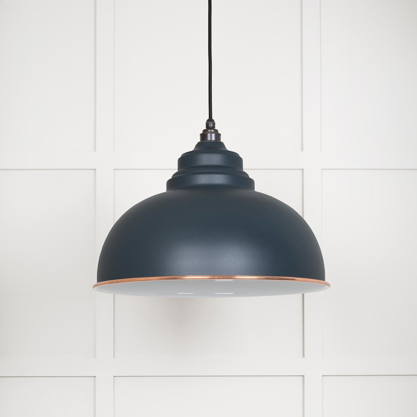 White Gloss Harborne Pendant Light  Soot, Front Side.