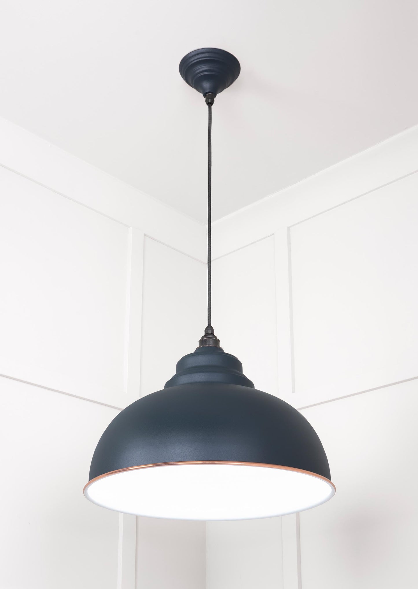 White Gloss Harborne Pendant Light  Soot, Underside.