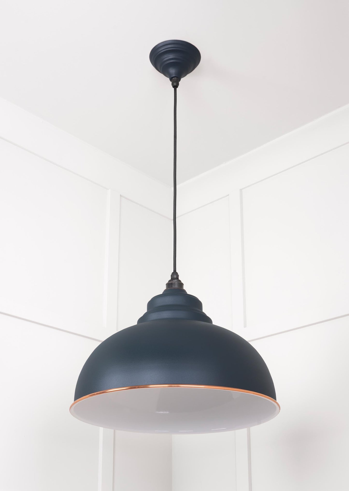 White Gloss Harborne Pendant Light  Soot, Underside.