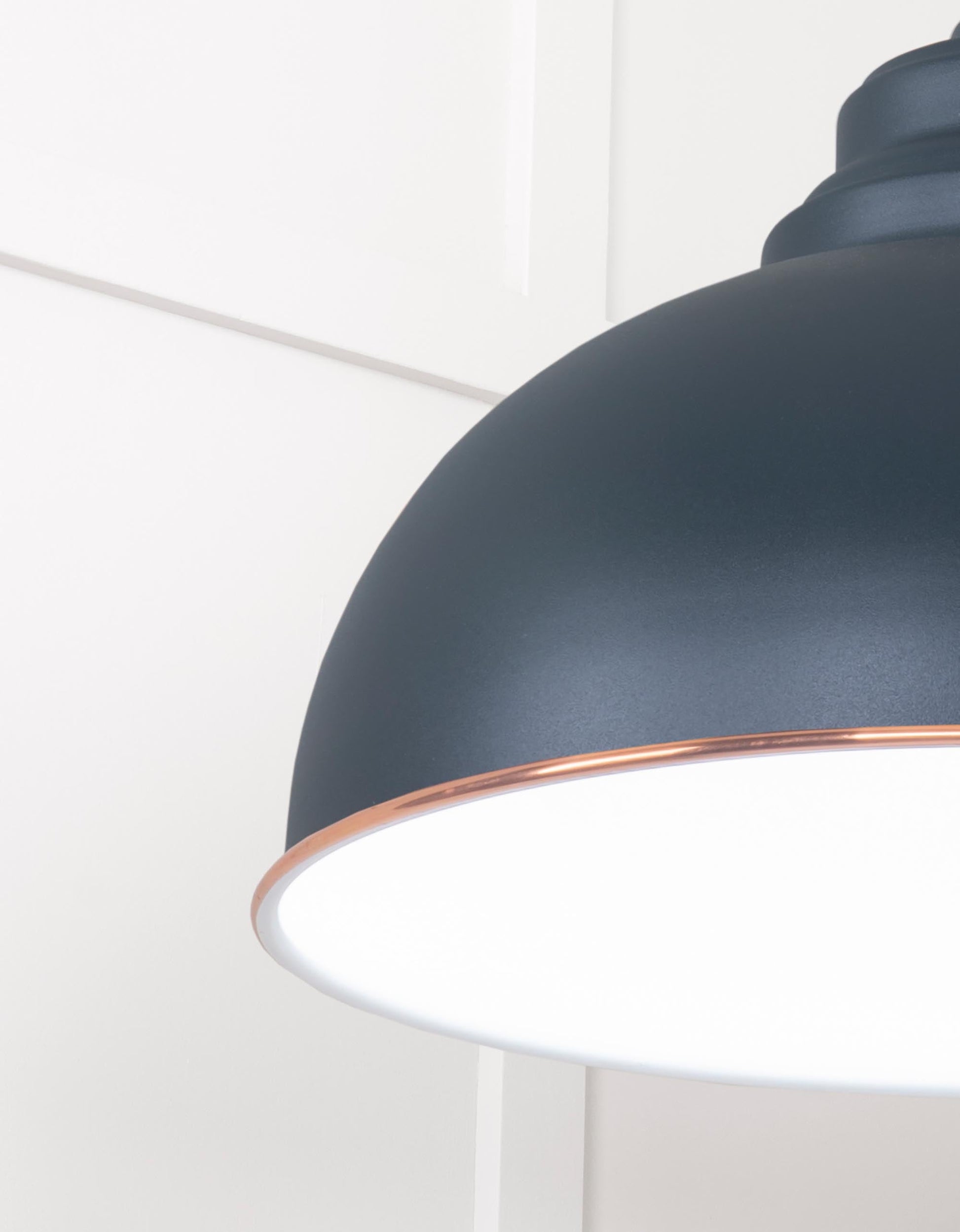 White Gloss Harborne Pendant Light  Soot, Detailed close up view of pendant.