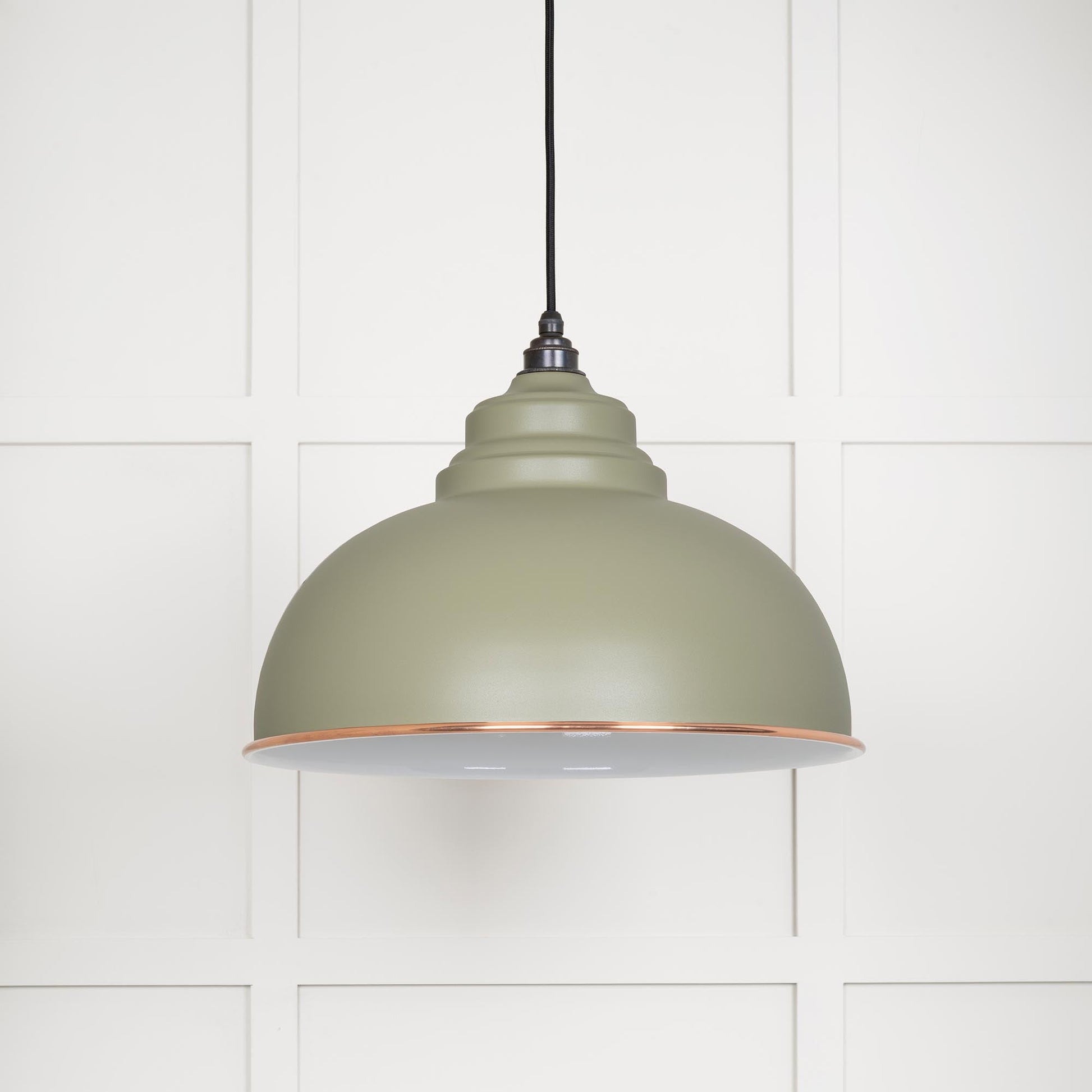White Gloss Harborne Pendant Light  Tump, Front Side.