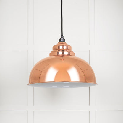 White Gloss Harborne Pendant Light Copper, Front Side.