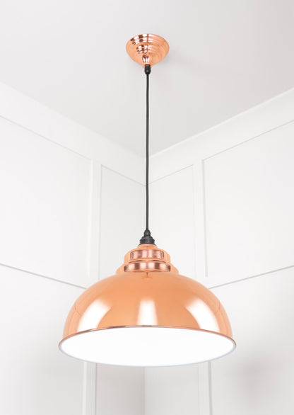 White Gloss Harborne Pendant Light Copper, Underside.