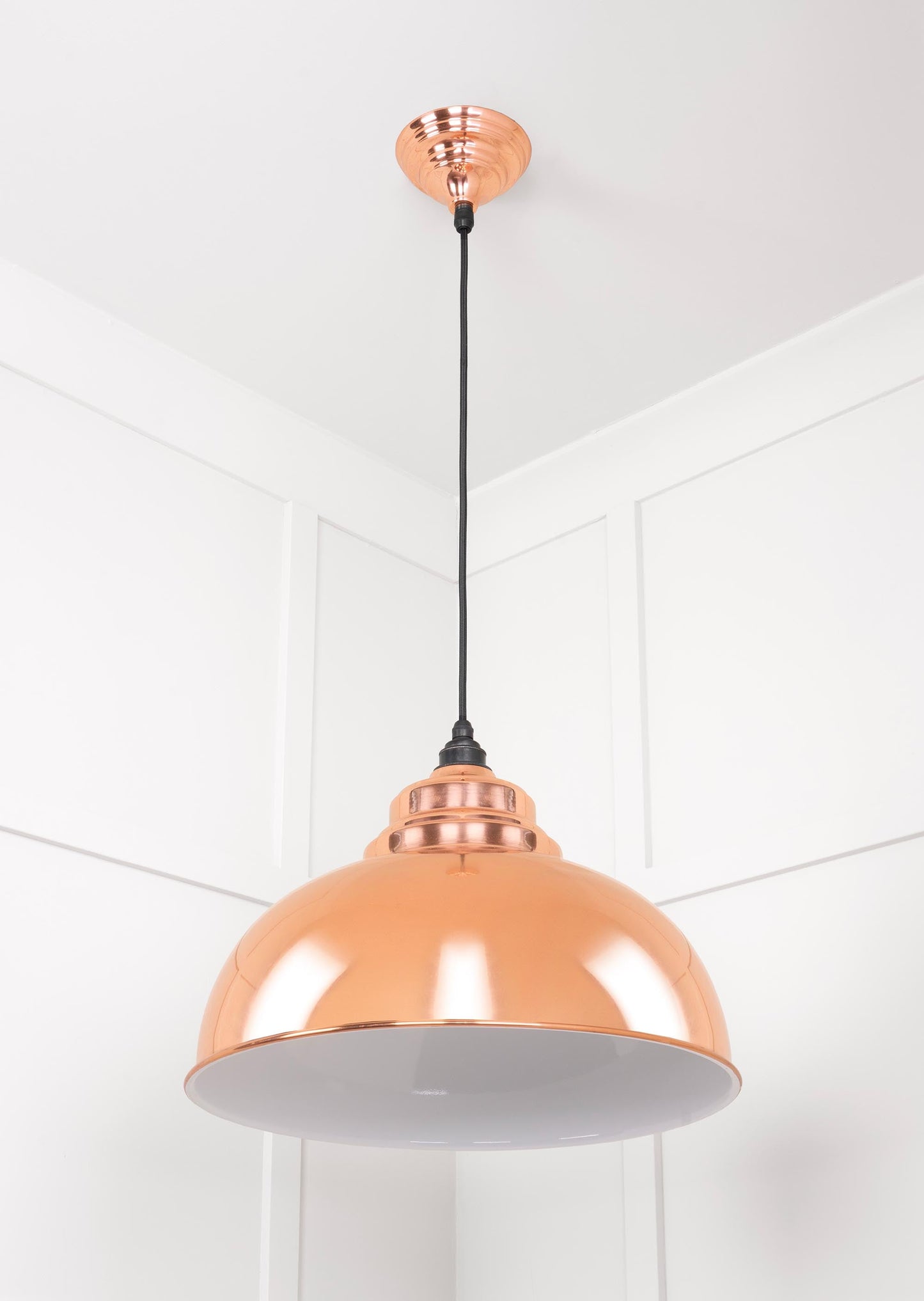 White Gloss Harborne Pendant Light Copper, Underside.