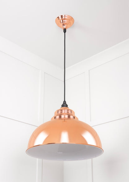 White Gloss Harborne Pendant Light Copper, Underside.