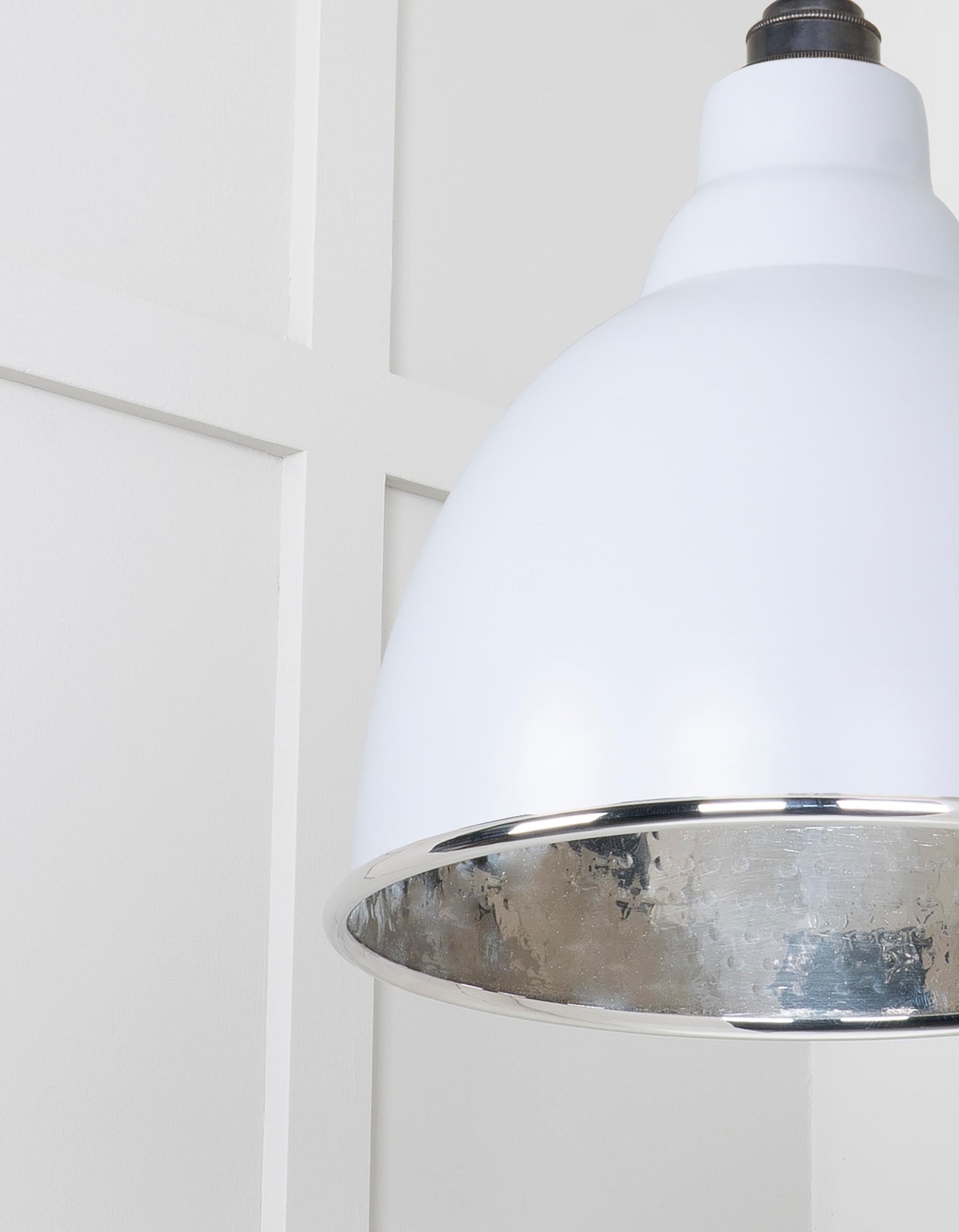 Hammered Nickel Brindley Pendant Light Birch, Detailed close up view of pendant.