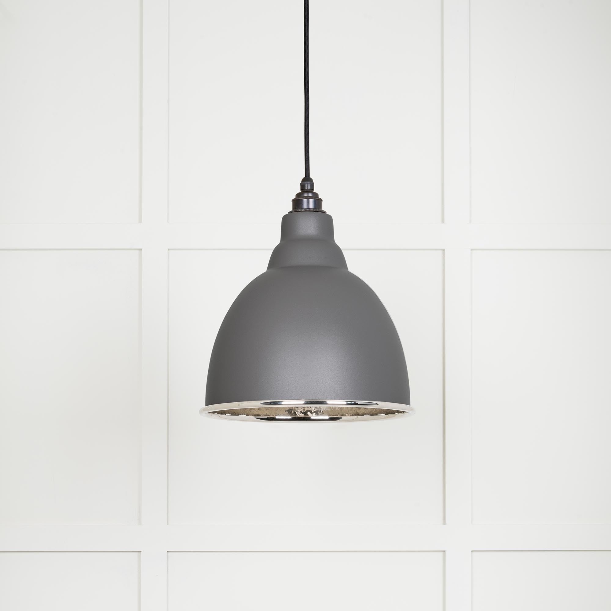 Hammered Nickel Brindley Pendant Light Bluff, Front Side.