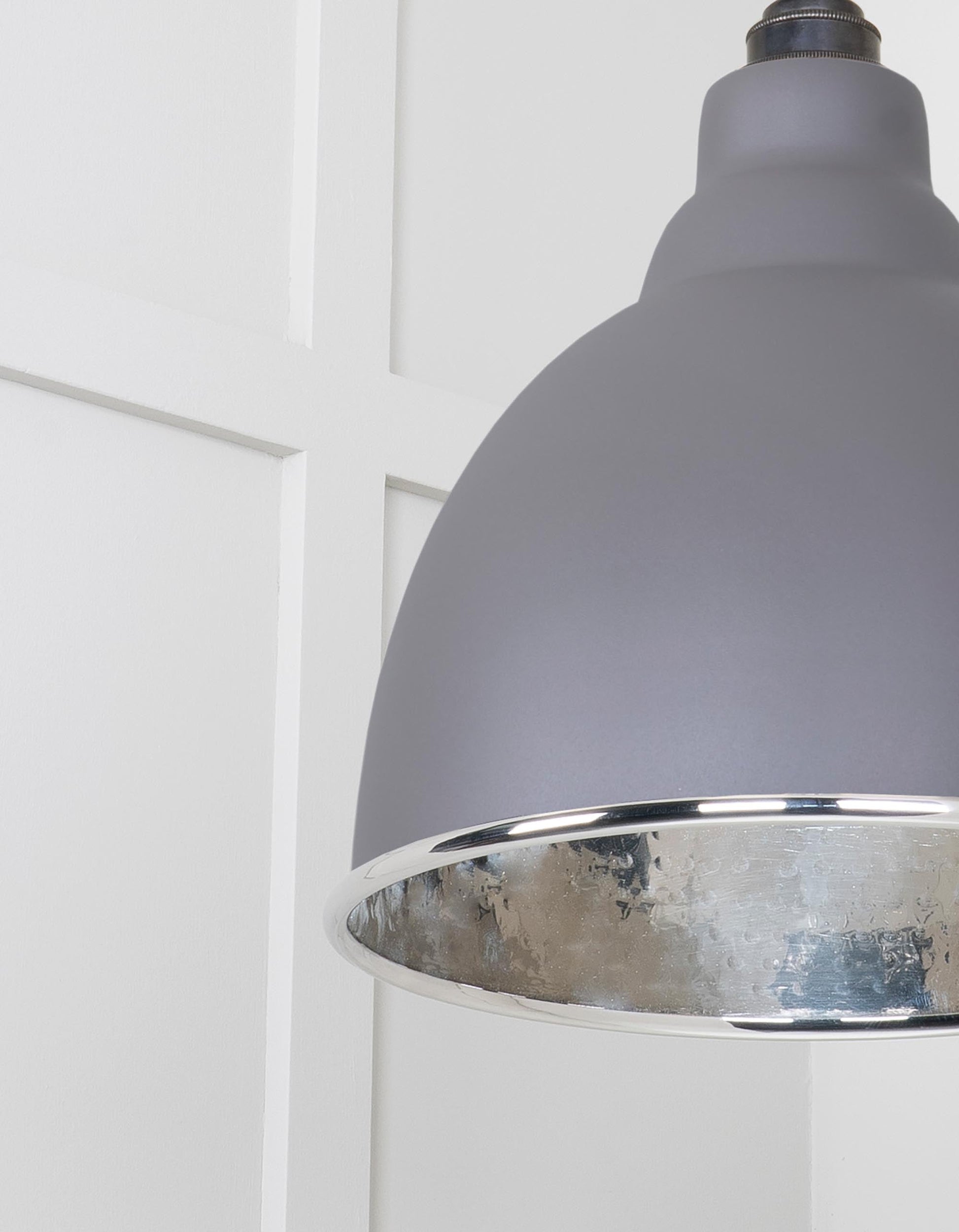 Hammered Nickel Brindley Pendant Light Bluff, Detailed close up view of pendant.