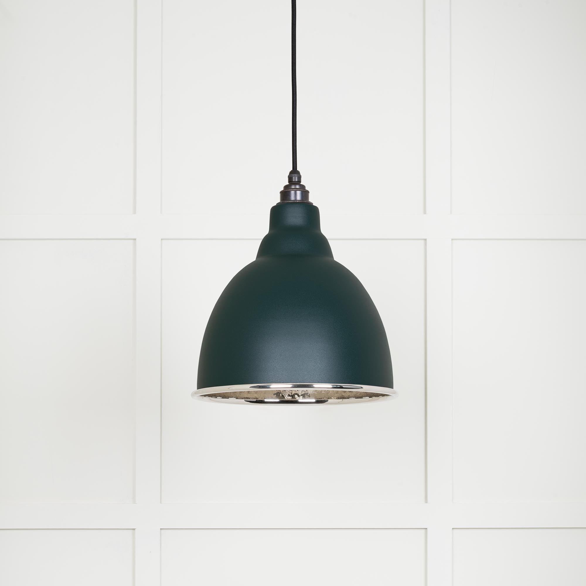 Hammered Nickel Brindley Pendant Light Dingle, Front Side.