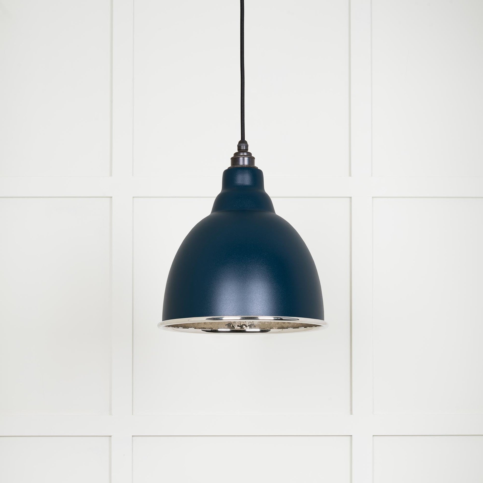 Hammered Nickel Brindley Pendant Light Dusk, Front Side.