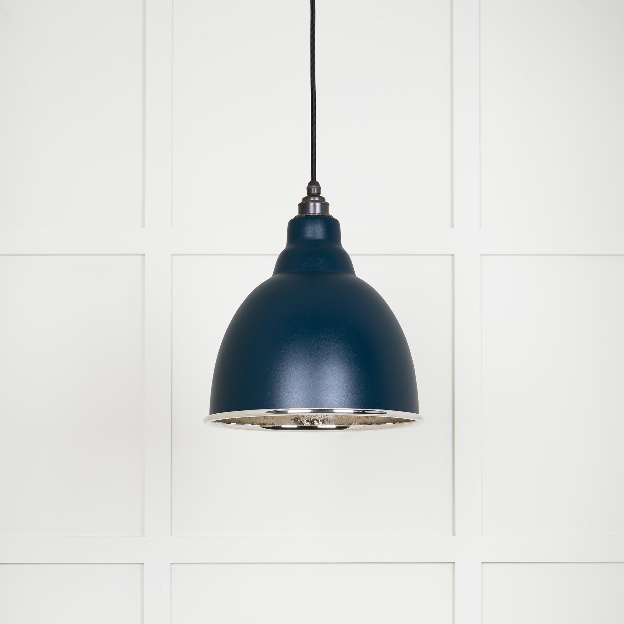 Hammered Nickel Brindley Pendant Light Dusk, Front Side.
