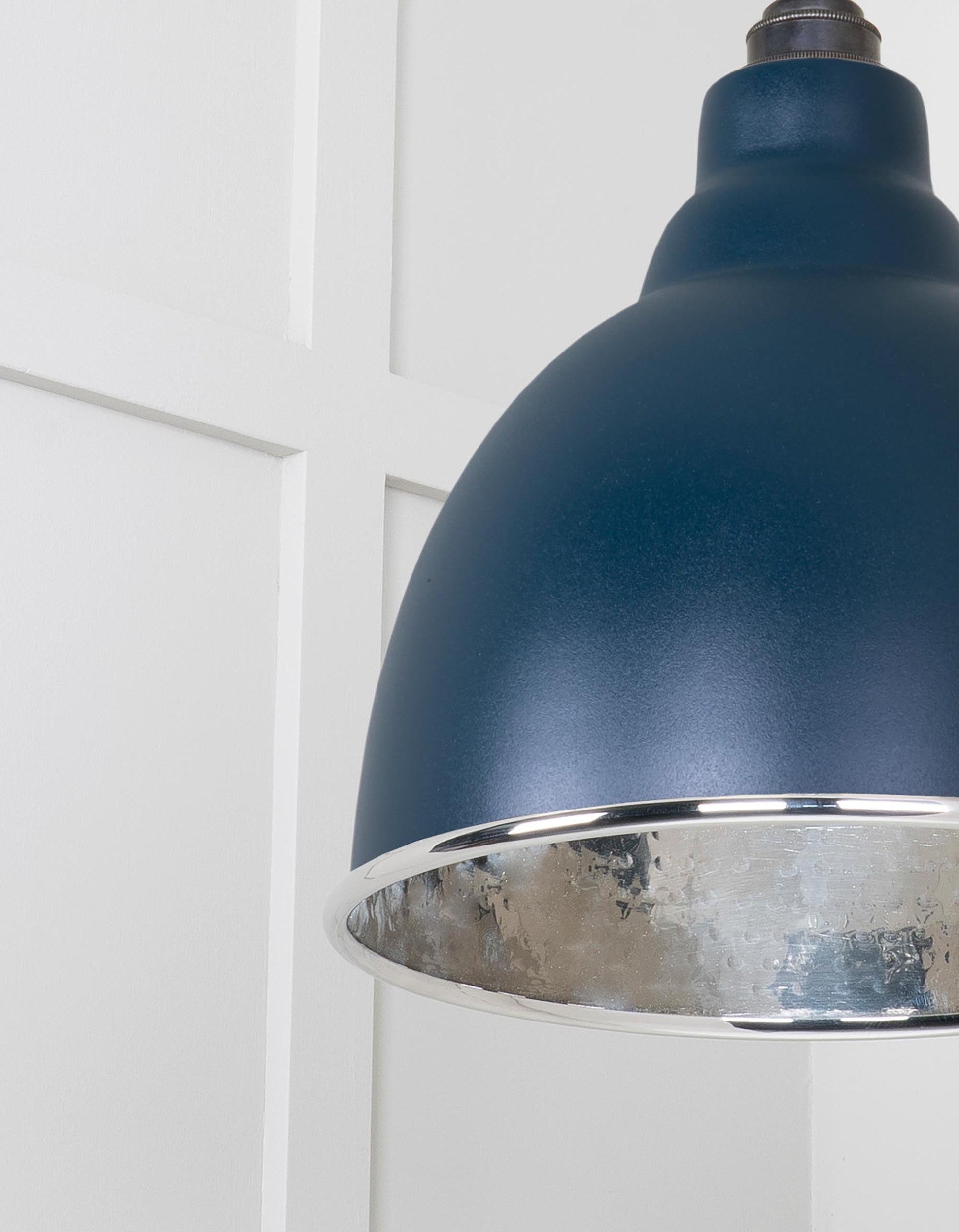 Hammered Nickel Brindley Pendant Light Dusk, Detailed close up view of pendant.