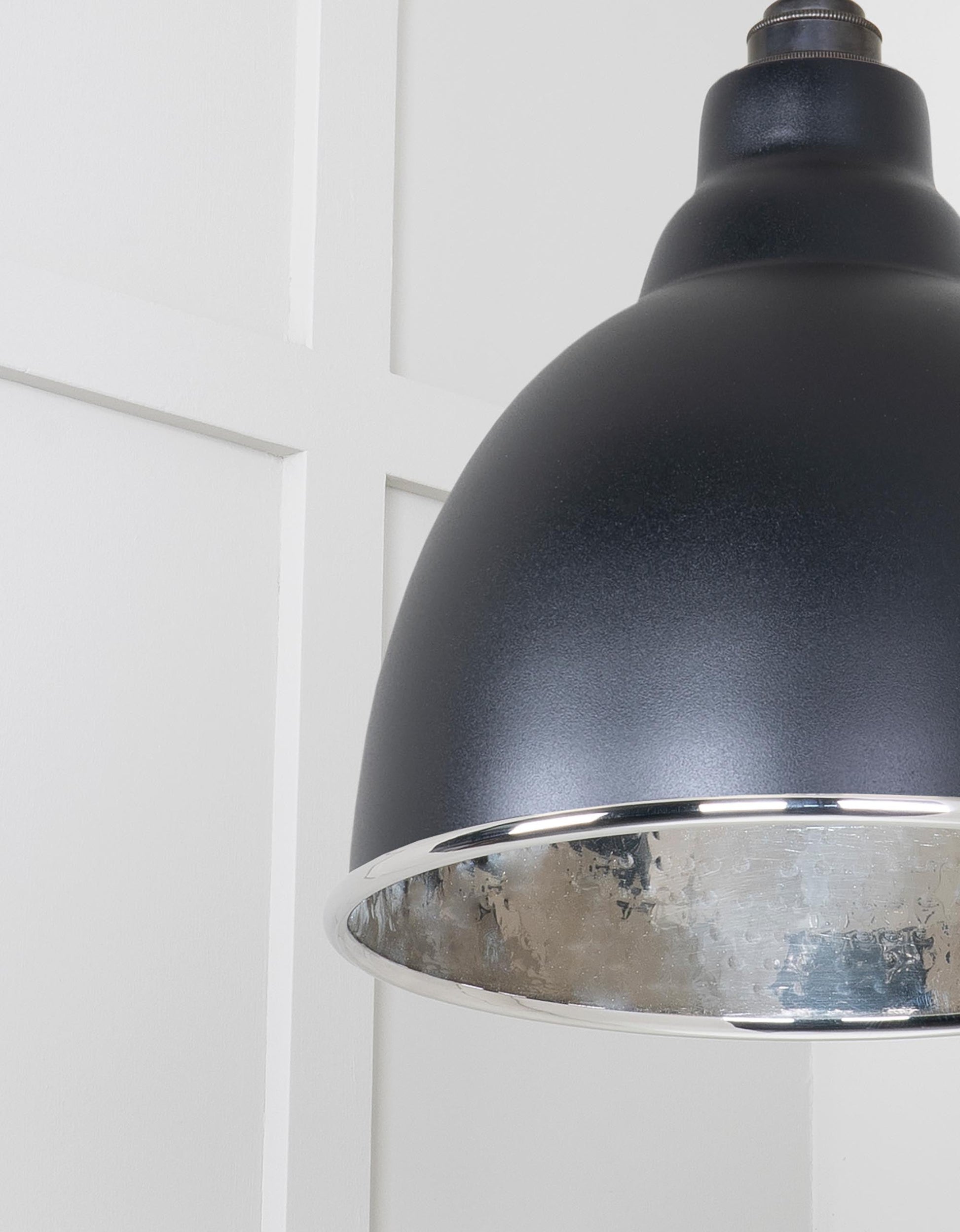 Hammered Nickel Brindley Pendant Light Elan Black, Detailed close up view of pendant.