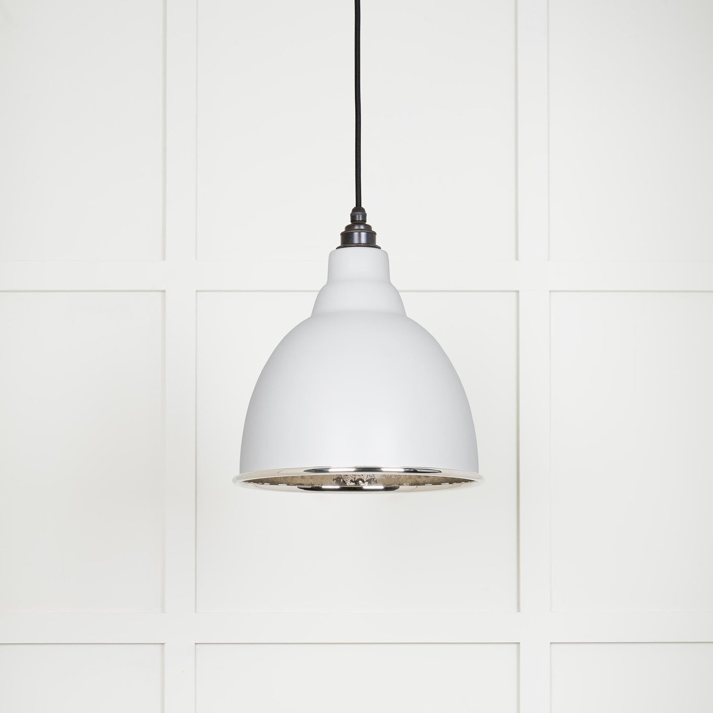 Hammered Nickel Brindley Pendant Light Flock, Front Side.