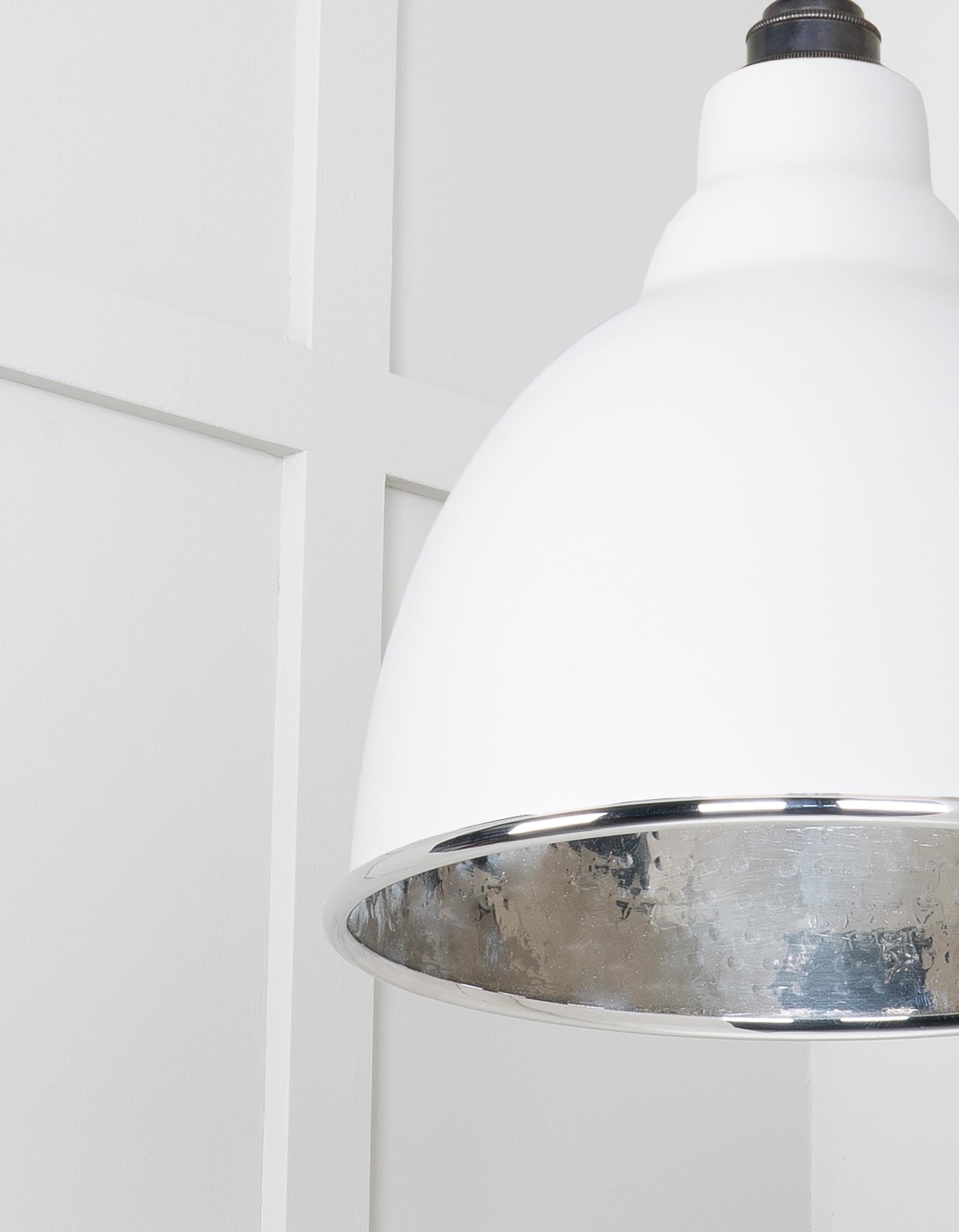 Hammered Nickel Brindley Pendant Light Flock, Detailed close up view of pendant.
