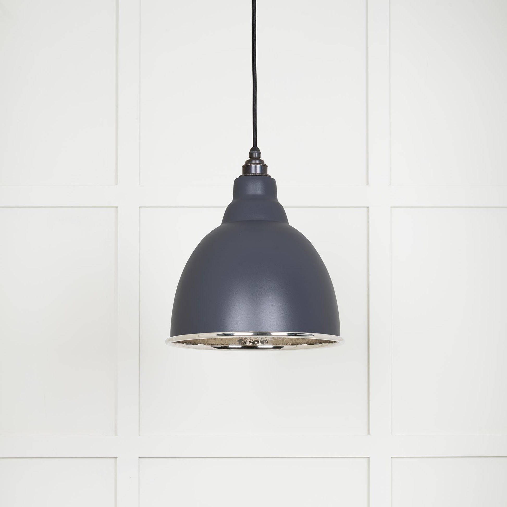 Hammered Nickel Brindley Pendant Light Slate, Front Side.