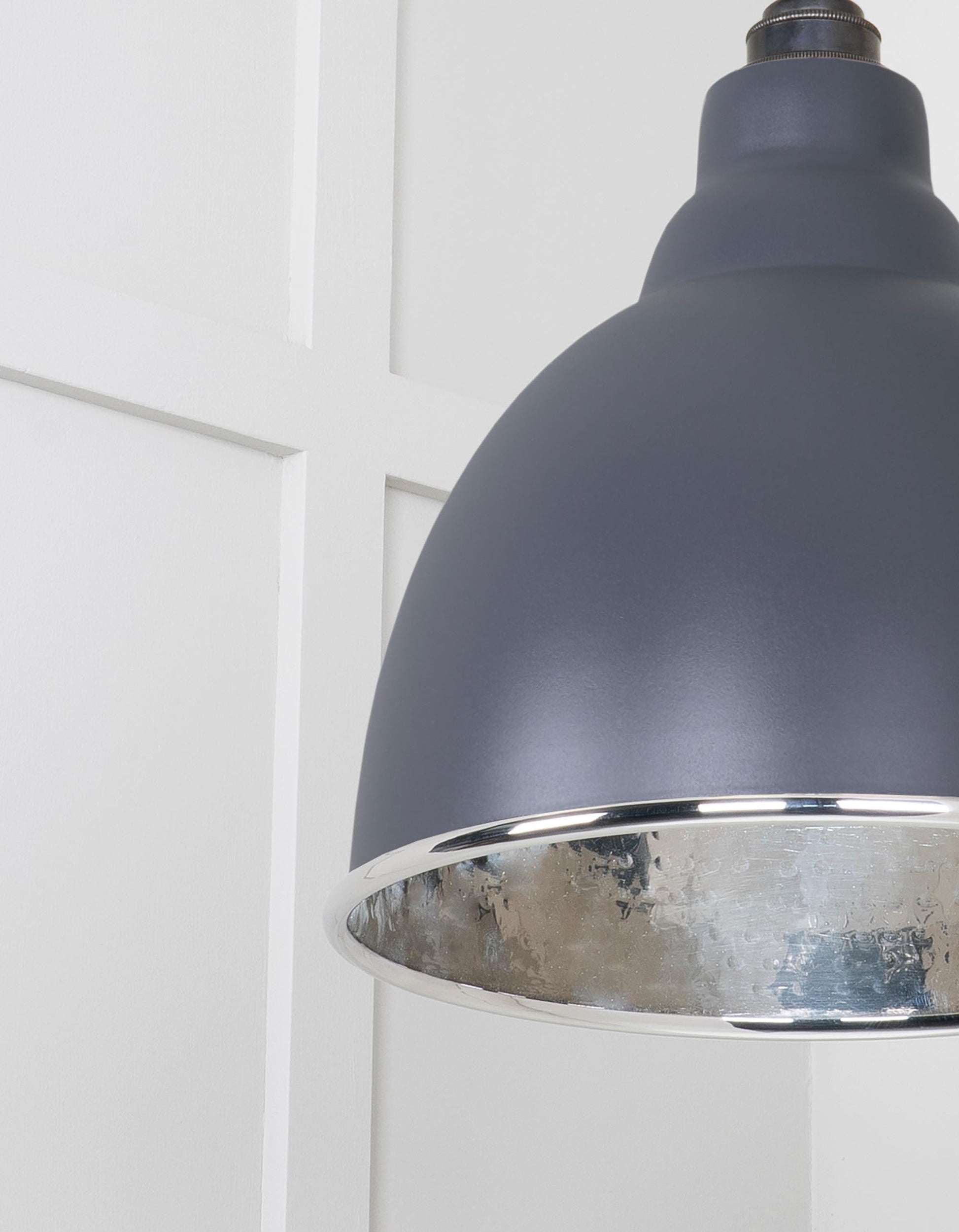 Hammered Nickel Brindley Pendant Light Slate, Detailed close up view of pendant.