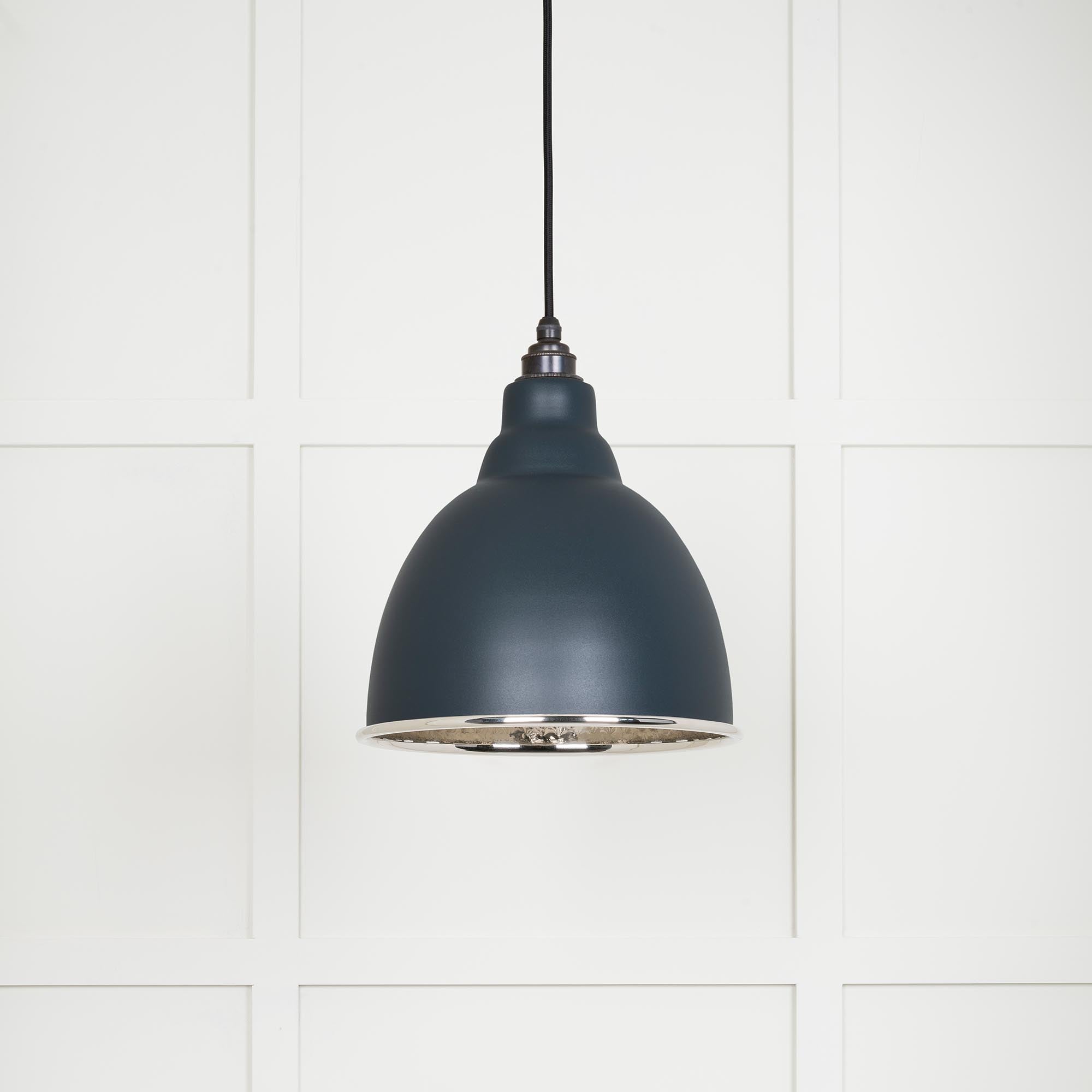 Hammered Nickel Brindley Pendant Light Soot, Front Side.