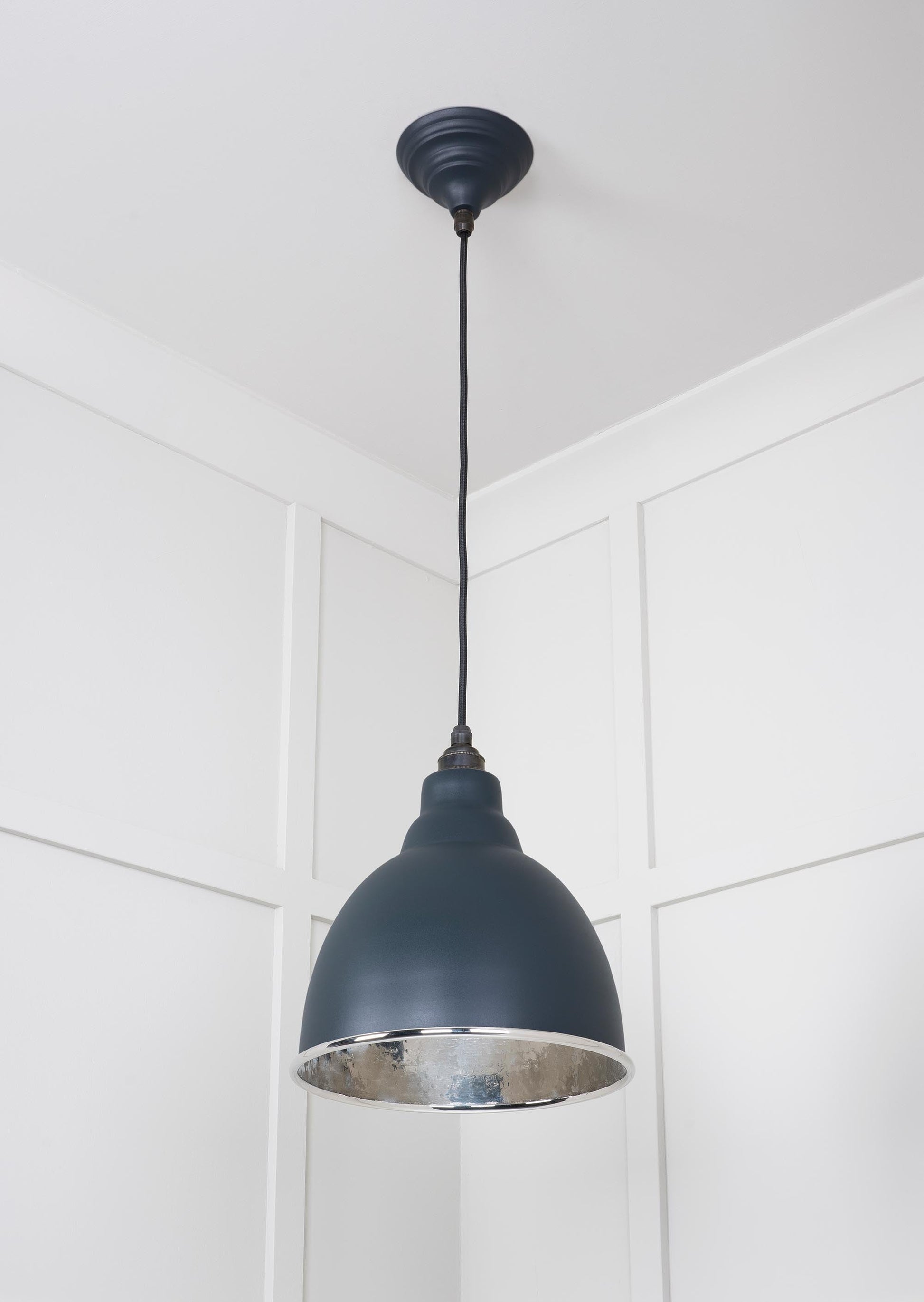 Hammered Nickel Brindley Pendant Light Soot, Underside.