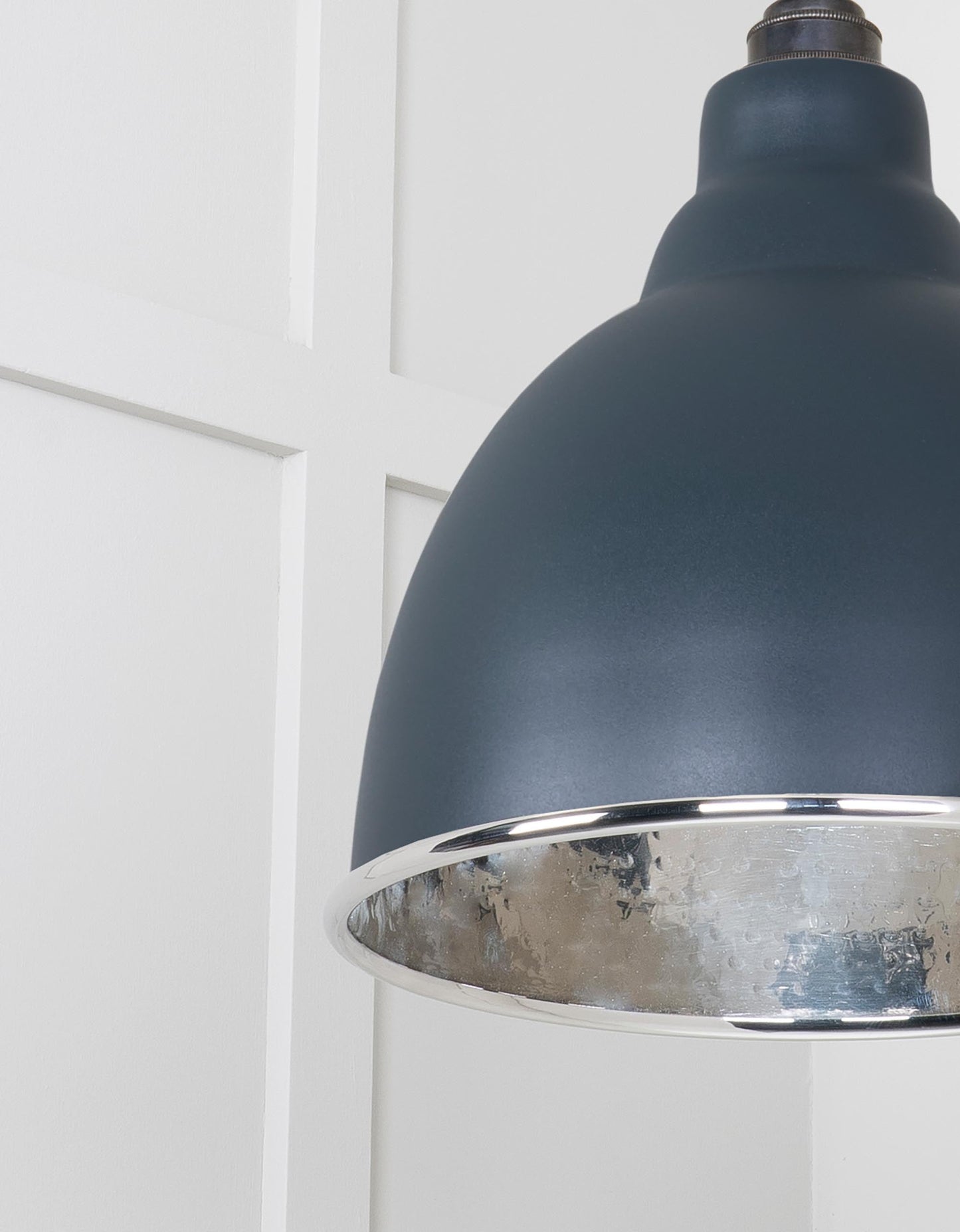 Hammered Nickel Brindley Pendant Light Soot, Detailed close up view of pendant.