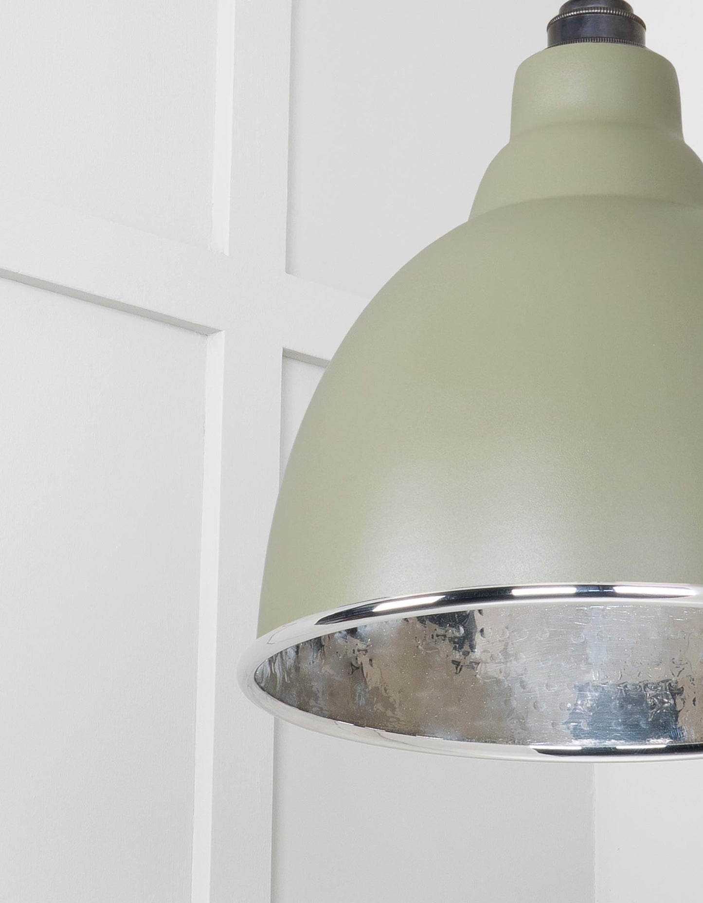 Hammered Nickel Brindley Pendant Light Tump, Detailed close up view of pendant.
