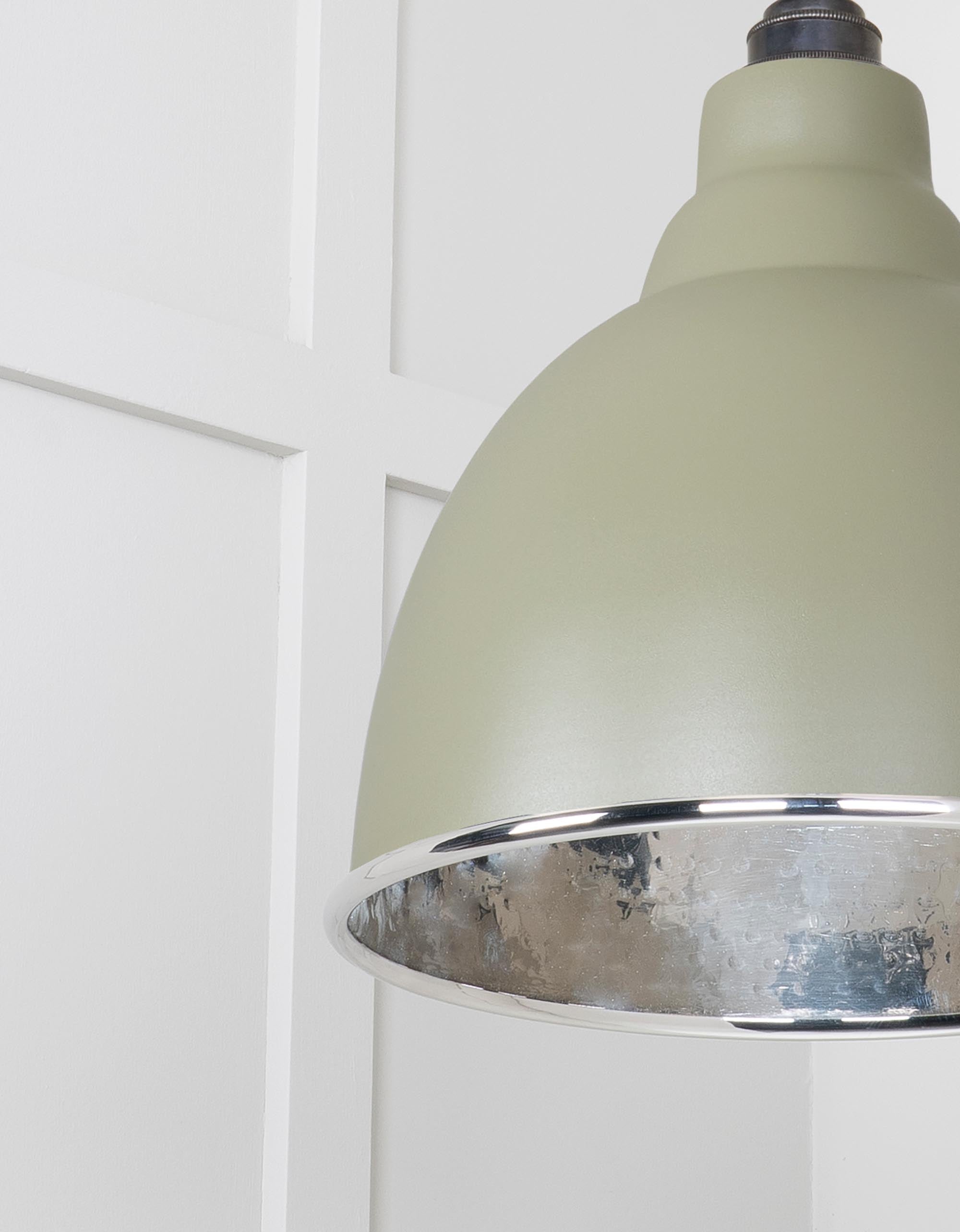 Hammered Nickel Brindley Pendant Light Tump, Detailed close up view of pendant.