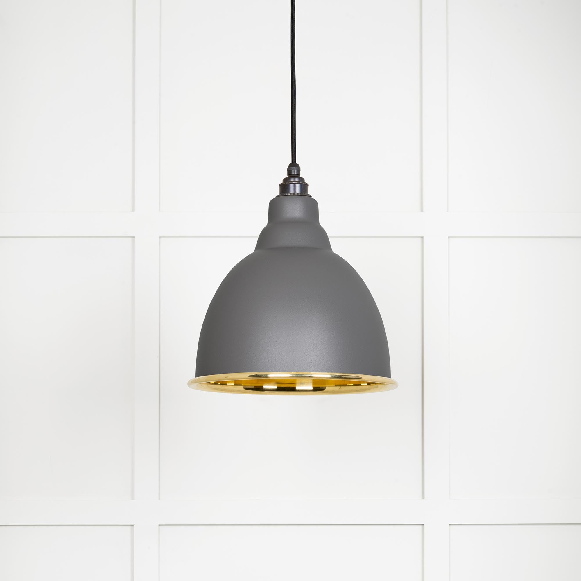 Smooth Brass Brindley Pendant Light Bluff, Front Side.