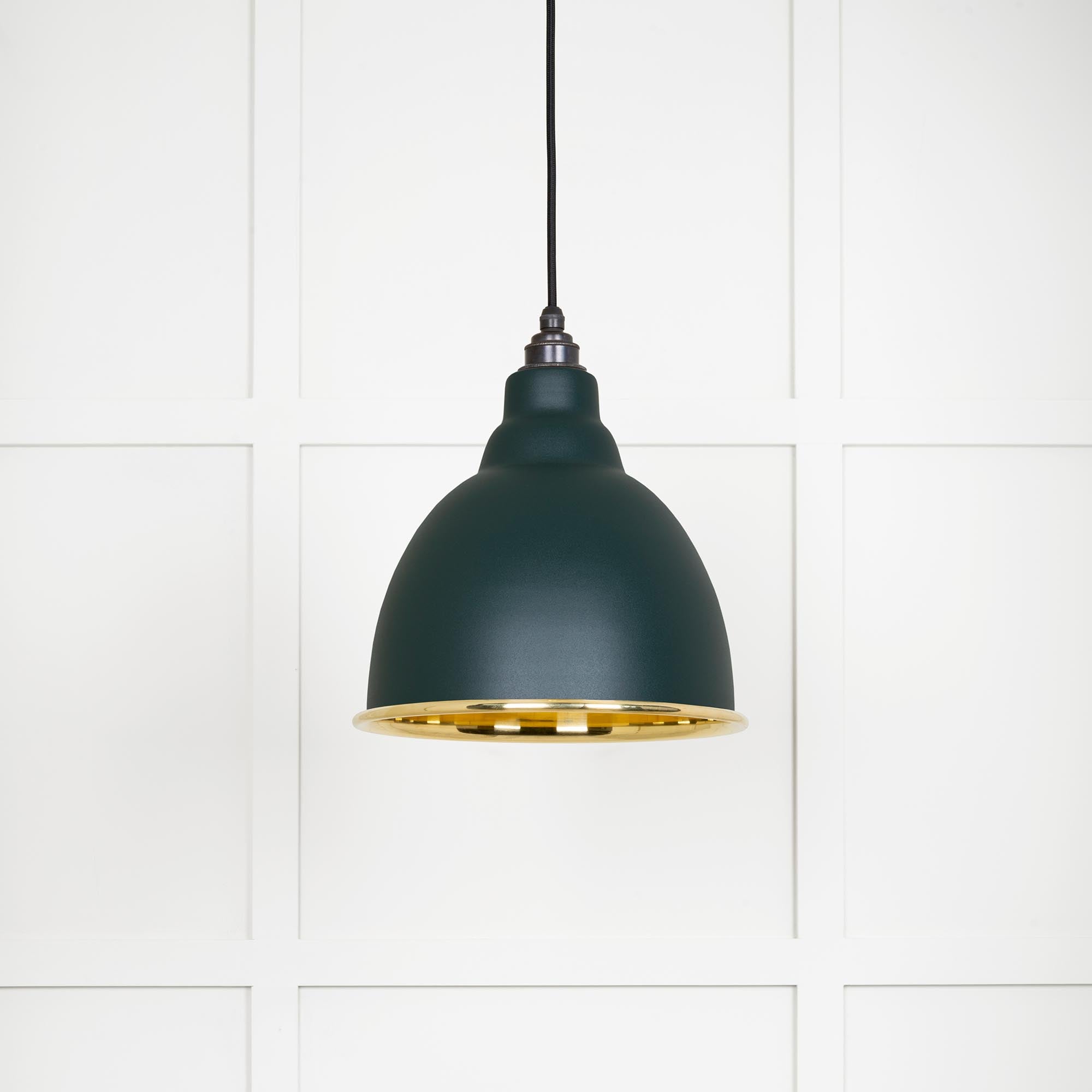 Smooth Brass Brindley Pendant Light Dingle, Front Side.