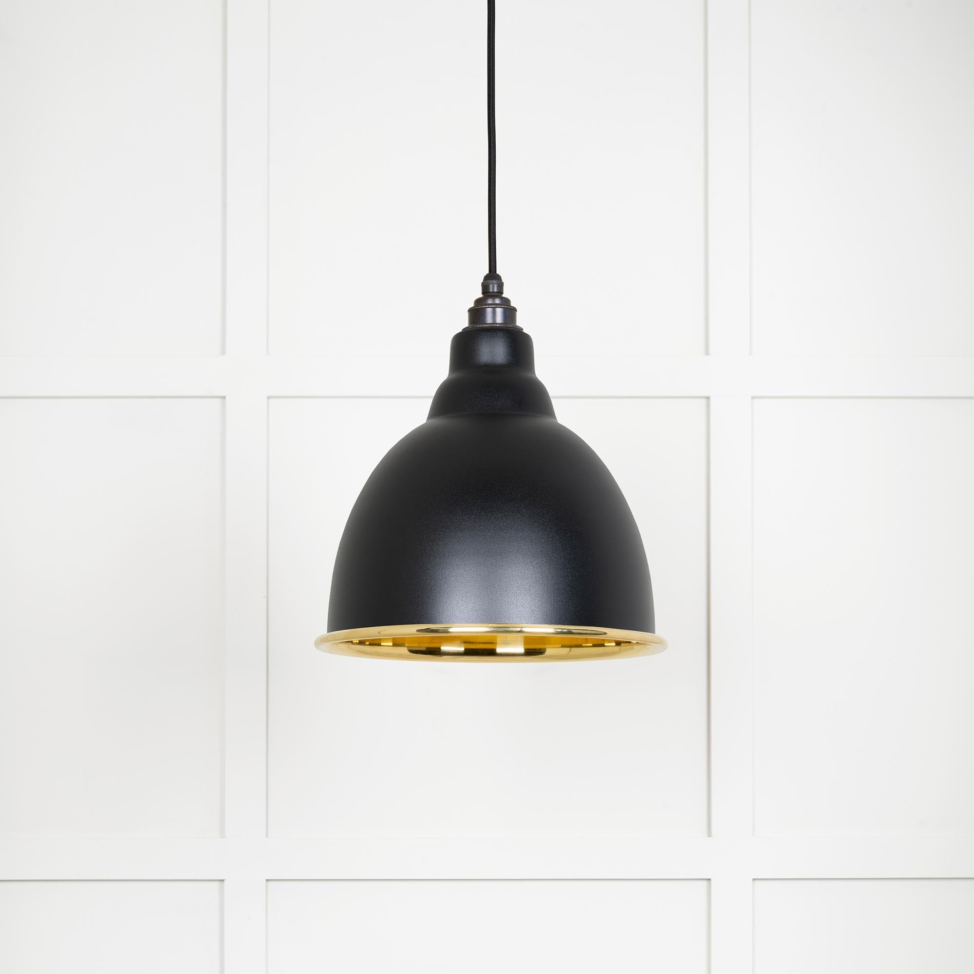Smooth Brass Brindley Pendant Light Elan Black, Front Side.