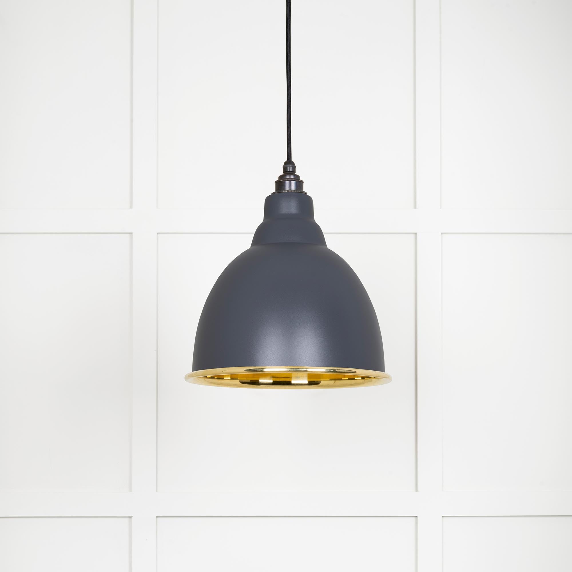 Smooth Brass Brindley Pendant Light Slate, Front Side.