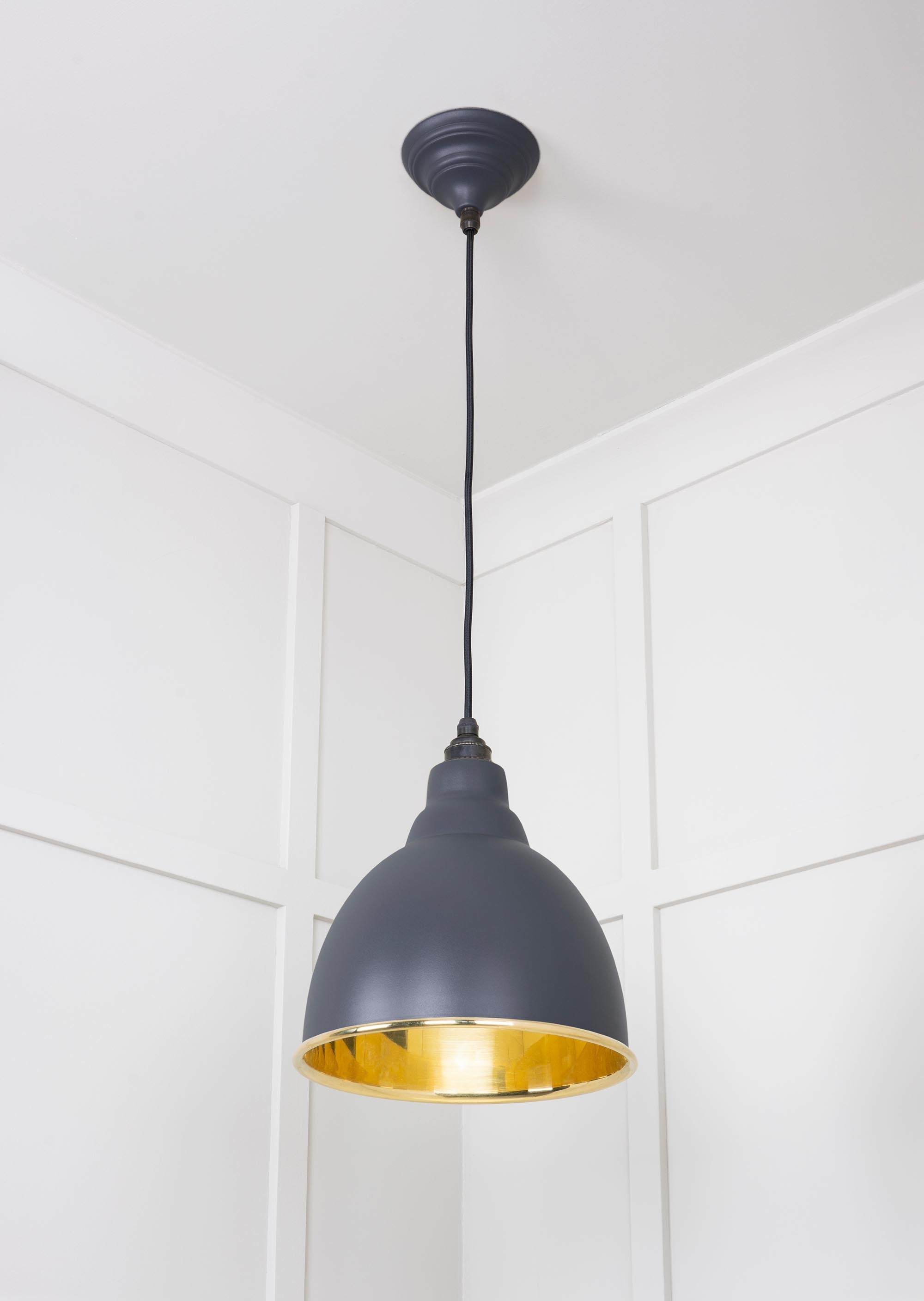 Smooth Brass Brindley Pendant Light Slate, Underside.