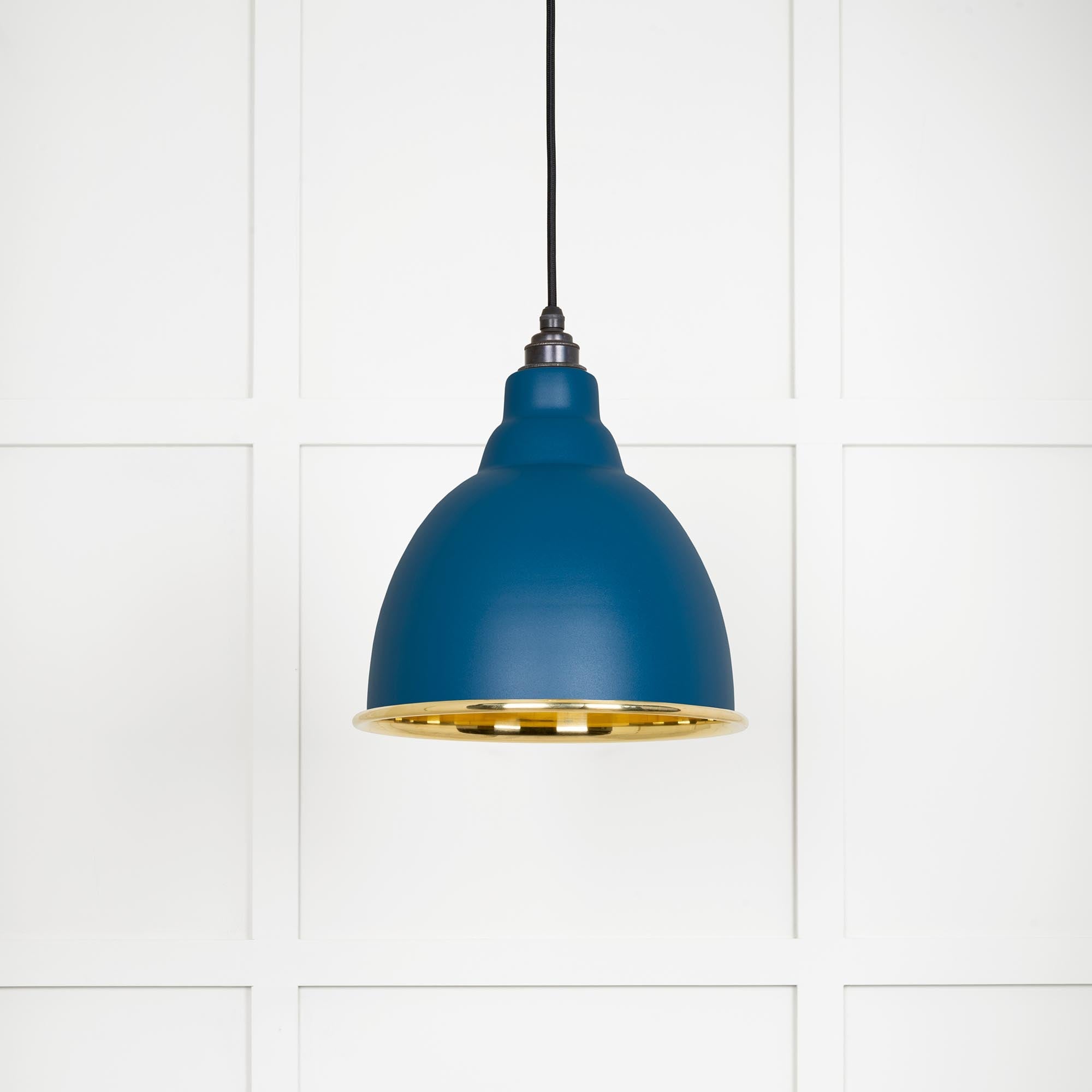Smooth Brass Brindley Pendant Light Upstream, Front Side.