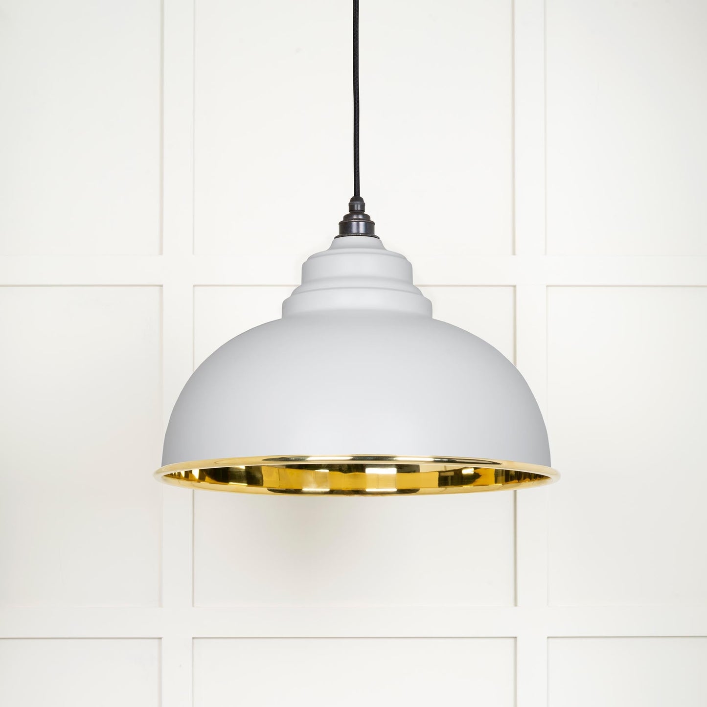Smooth Brass Harborne Pendant Light Flock, Front Side.