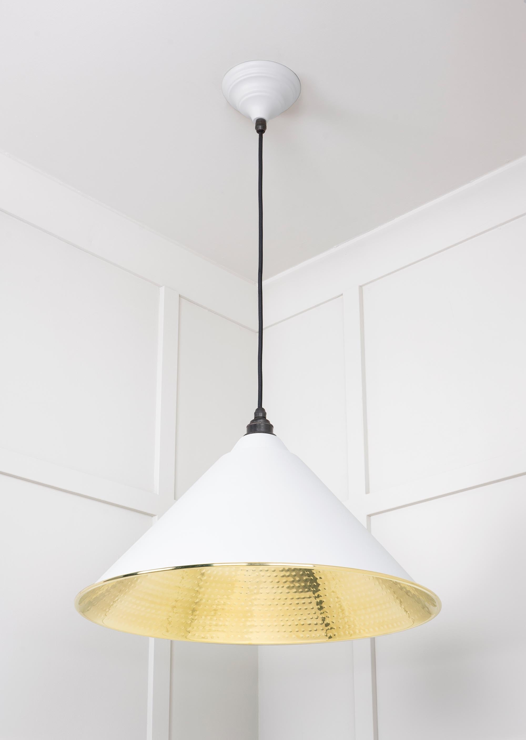 Hammered Brass Hockley Pendant Light Flock, Underside.