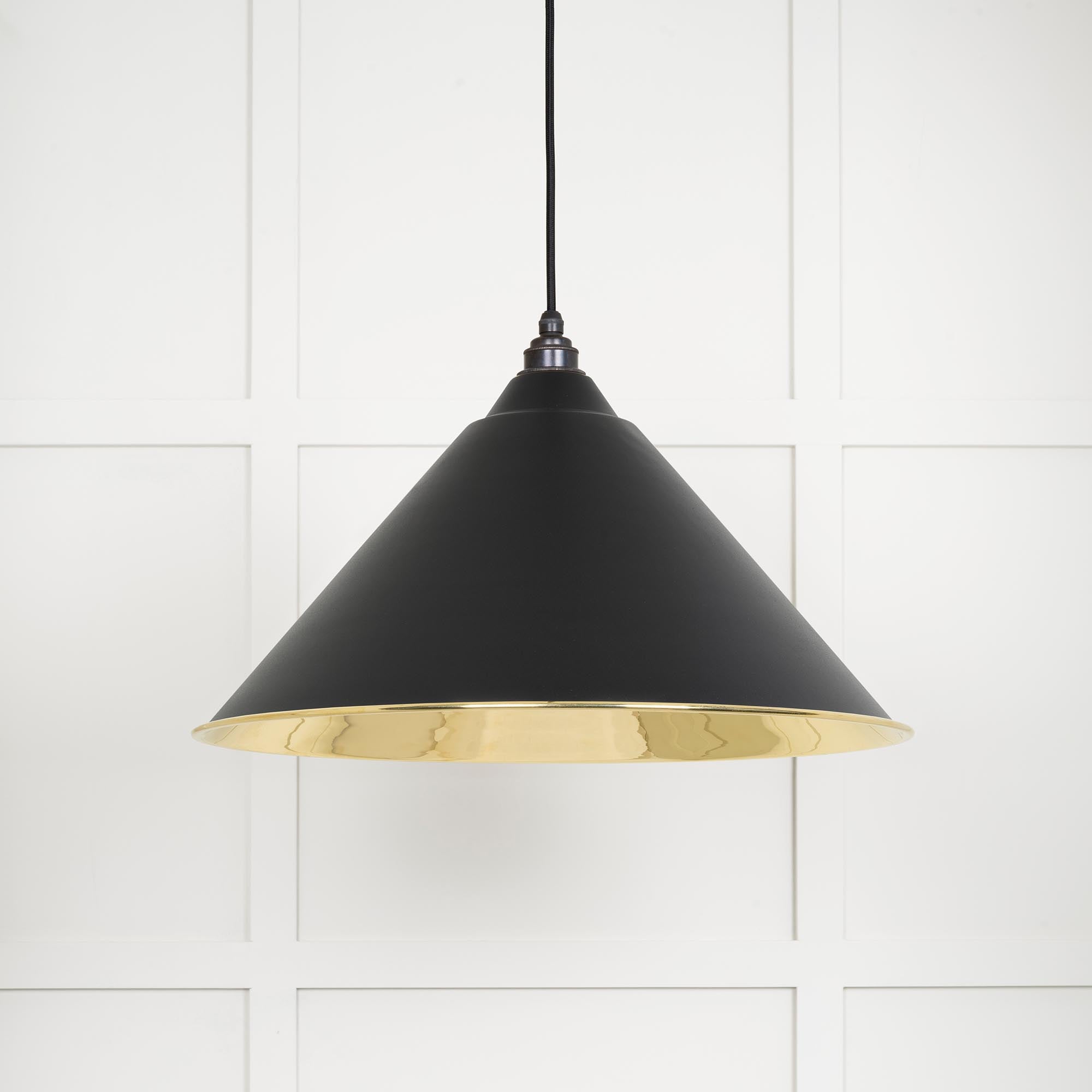 Smooth Brass Hockley Pendant Light Elan Black, Front Side.