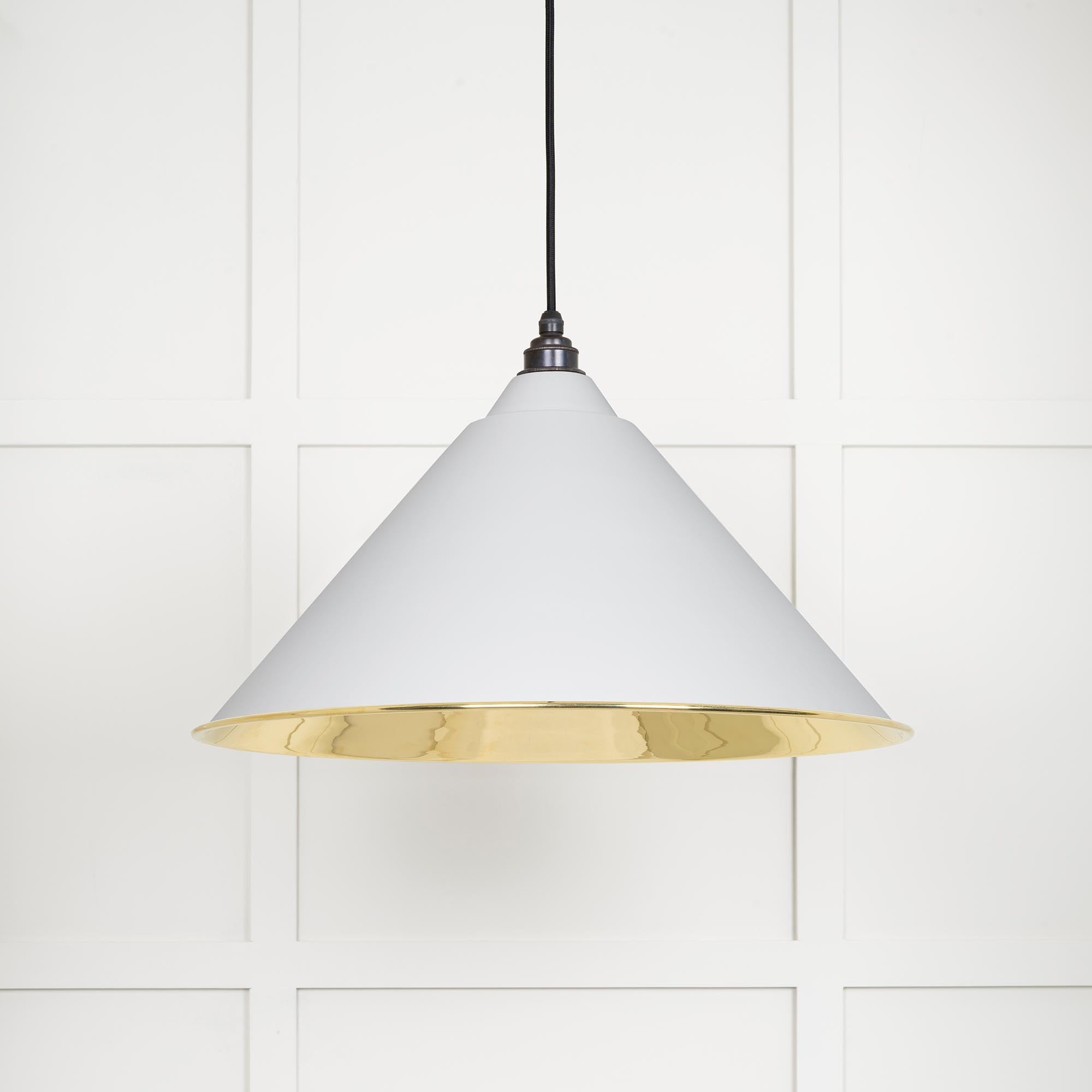 Smooth Brass Hockley Pendant Light Flock, Front Side.