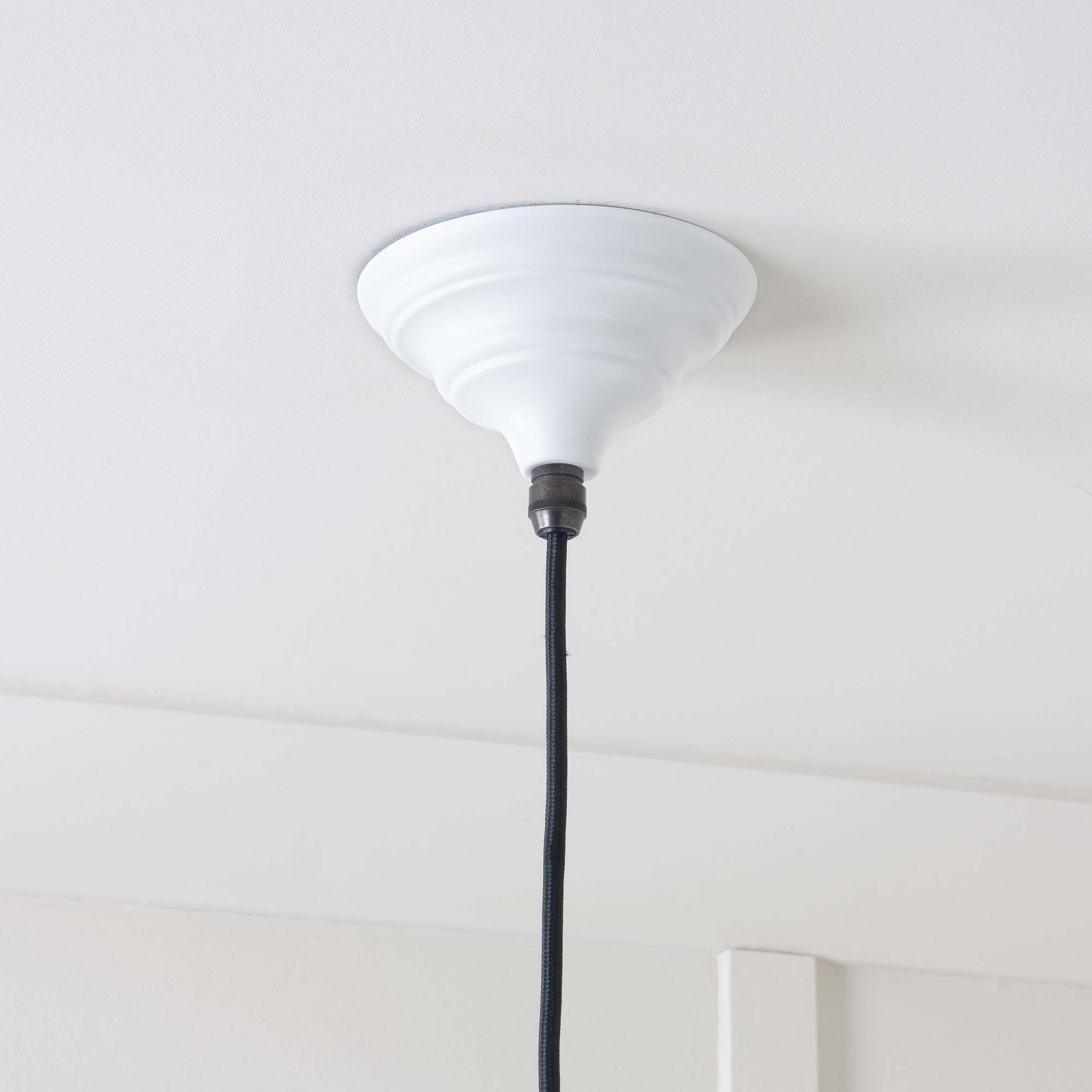 Smooth Brass Hockley Pendant Light Flock, close up view of fitting and cable.