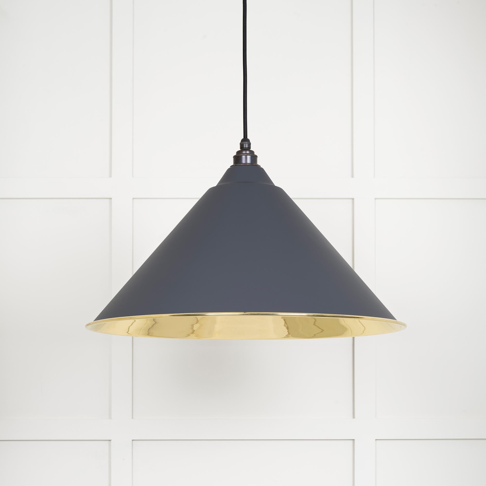 Smooth Brass Hockley Pendant Light Slate, Front Side.