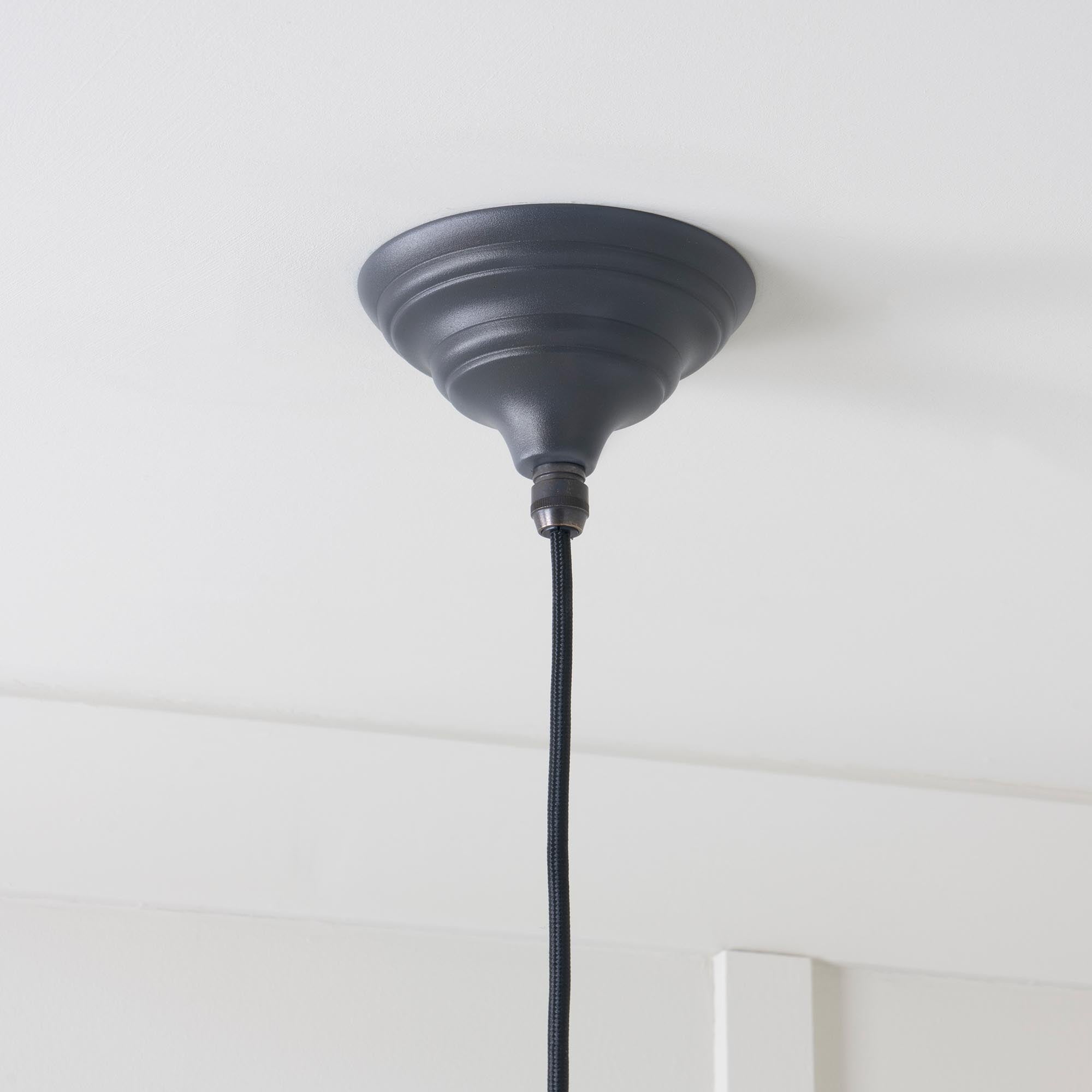 Smooth Brass Hockley Pendant Light Slate, close up view of fitting and cable.